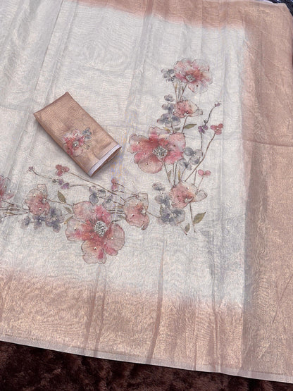 Light Peach Pure Taspa Silk Saree Pure Taspa Silk Saree Anant Tex Exports Pvt.Ltd..