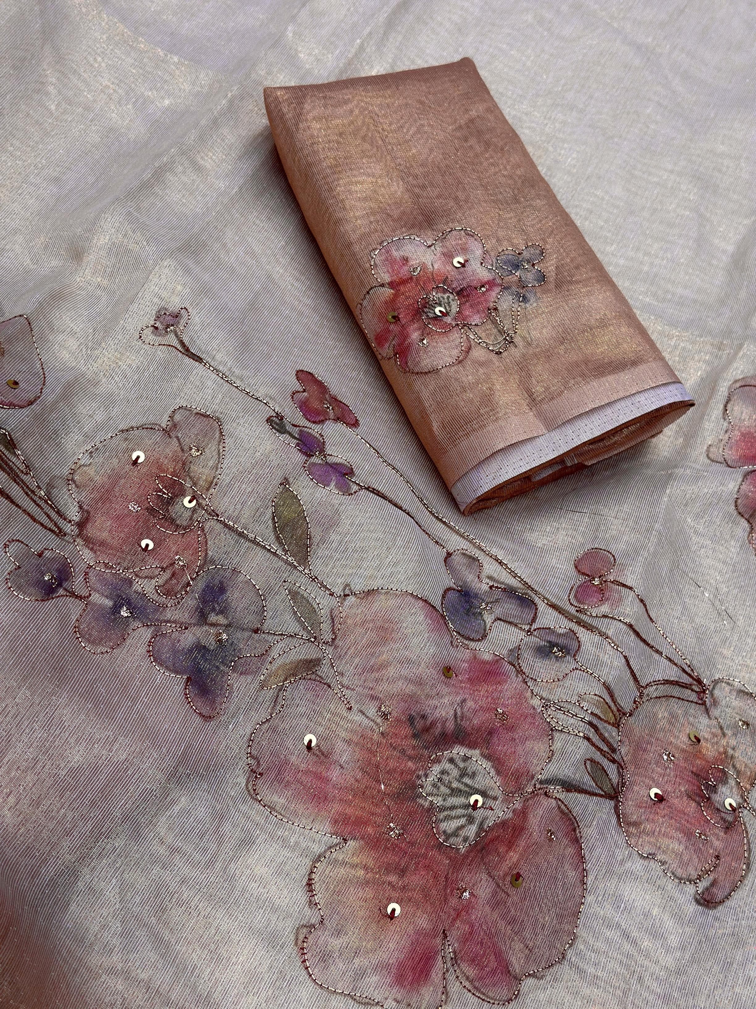 Light Peach Pure Taspa Silk Saree