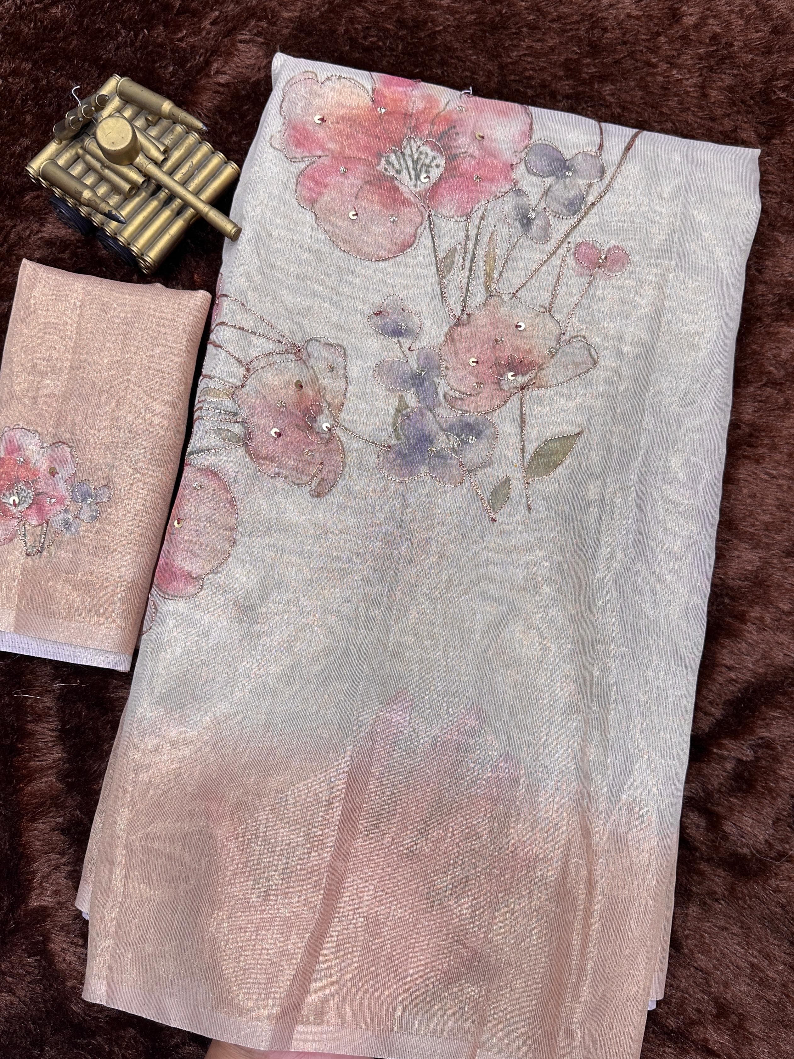 Light Peach Pure Taspa Silk Saree