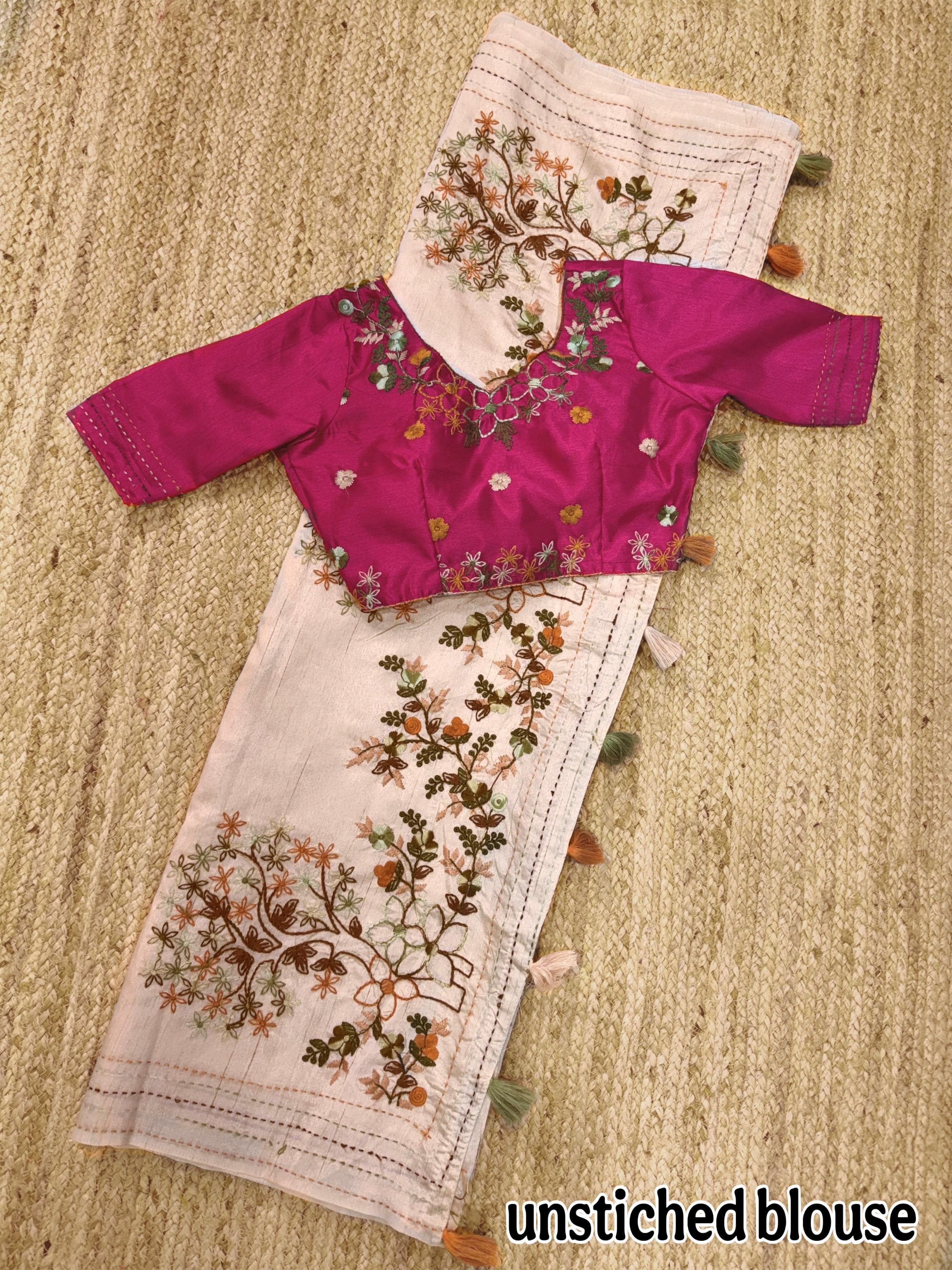 Cream Pure Soft Tussar Cotton Saree