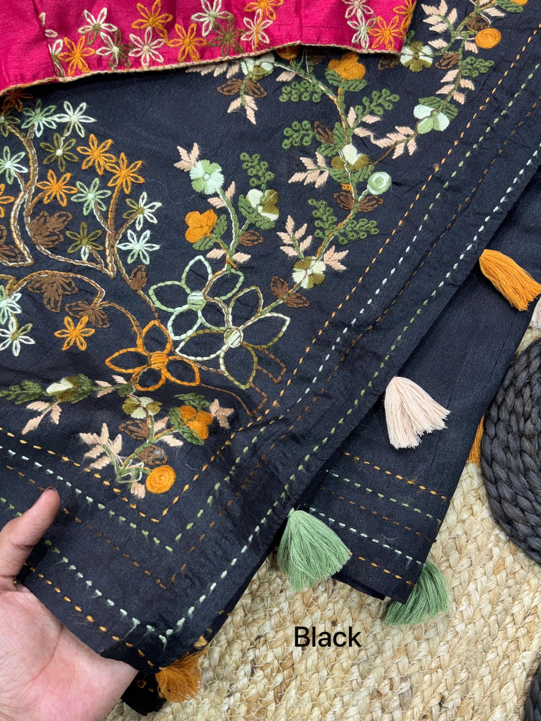 Black Pure Soft Tussar Cotton Saree