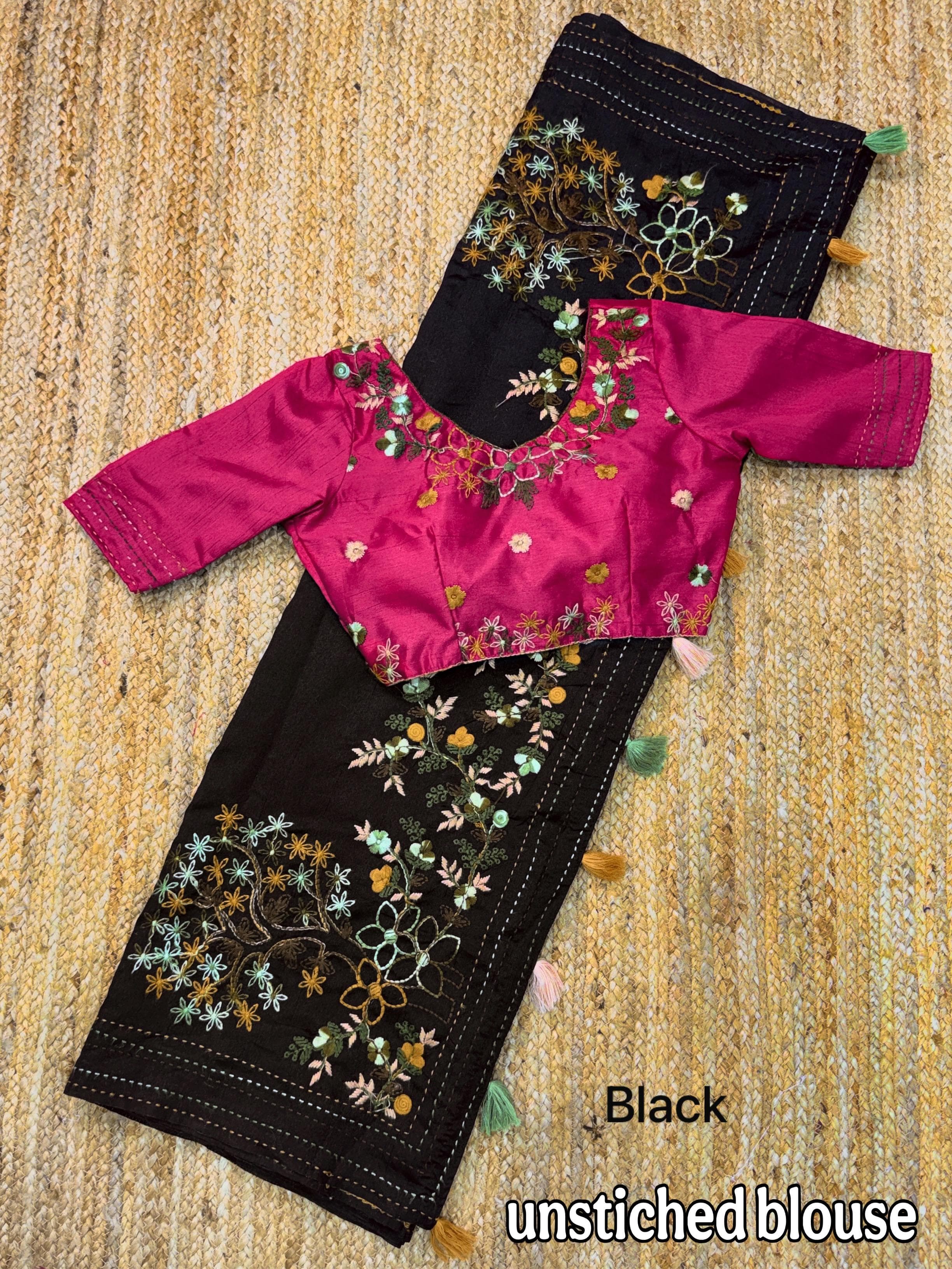 Black Pure Soft Tussar Cotton Saree