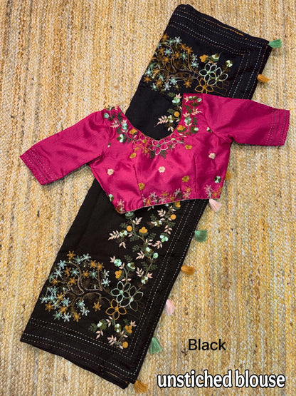 Black Pure Soft Tussar Cotton Saree Tussar Cotton Saree Anant Tex Exports Pvt.Ltd..