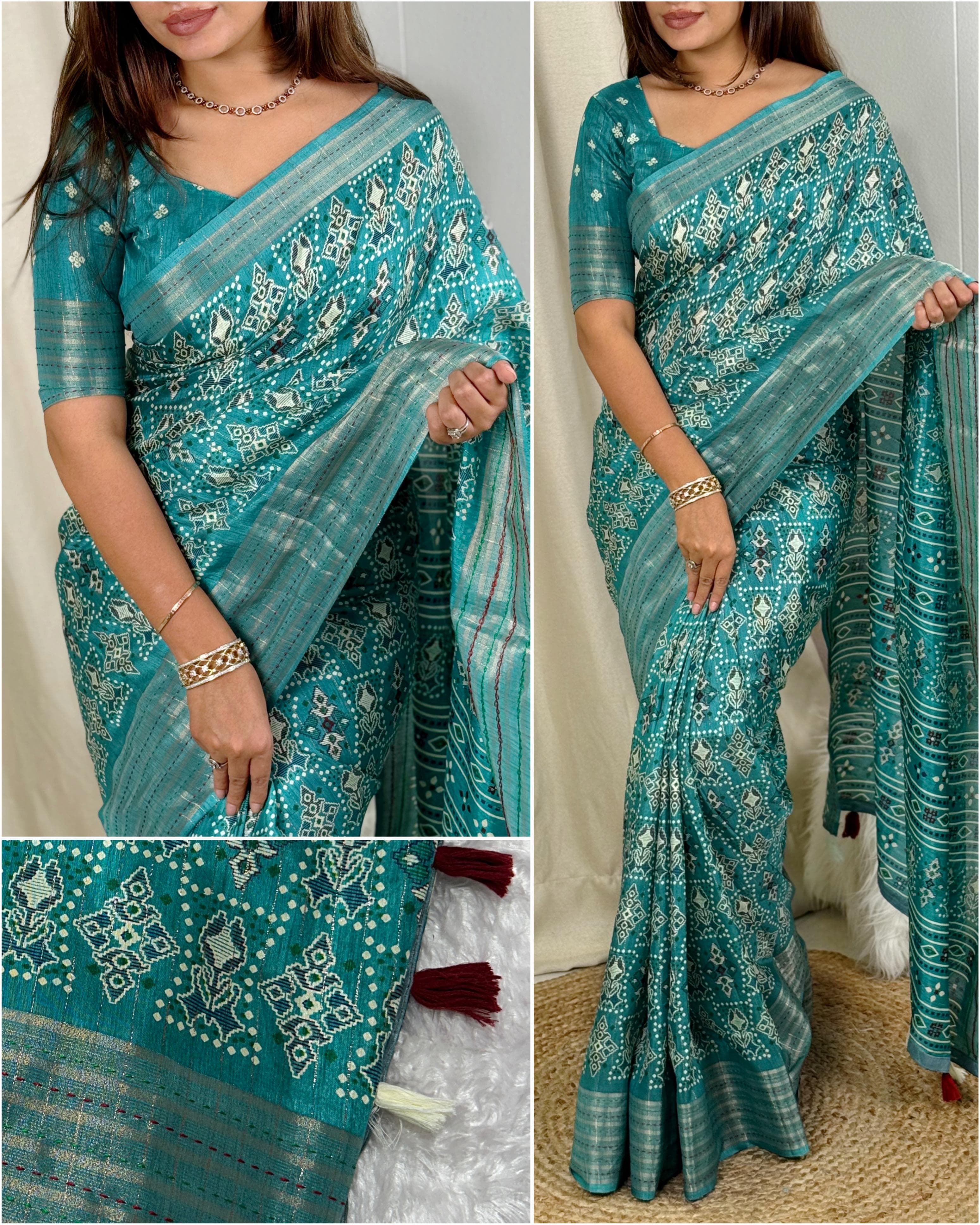 Teal Green Pure Soft Maslin Cotton Saree