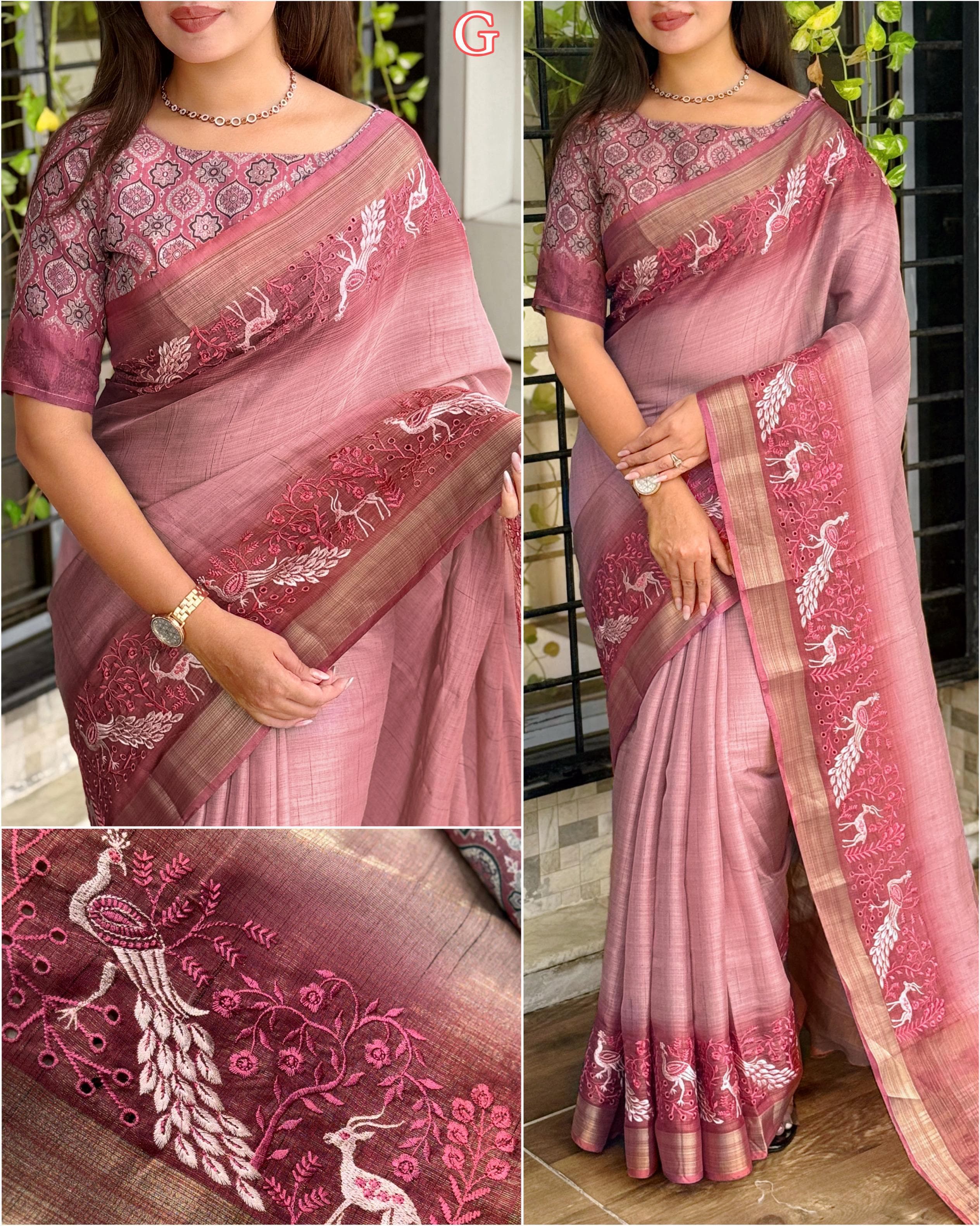 Light Pink Pure Soft Tussar Cotton Saree
