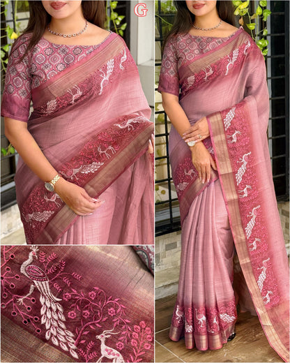 Light Pink Pure Soft Tussar Cotton Saree Tussar Cotton Saree Anant Tex Exports Pvt.Ltd..
