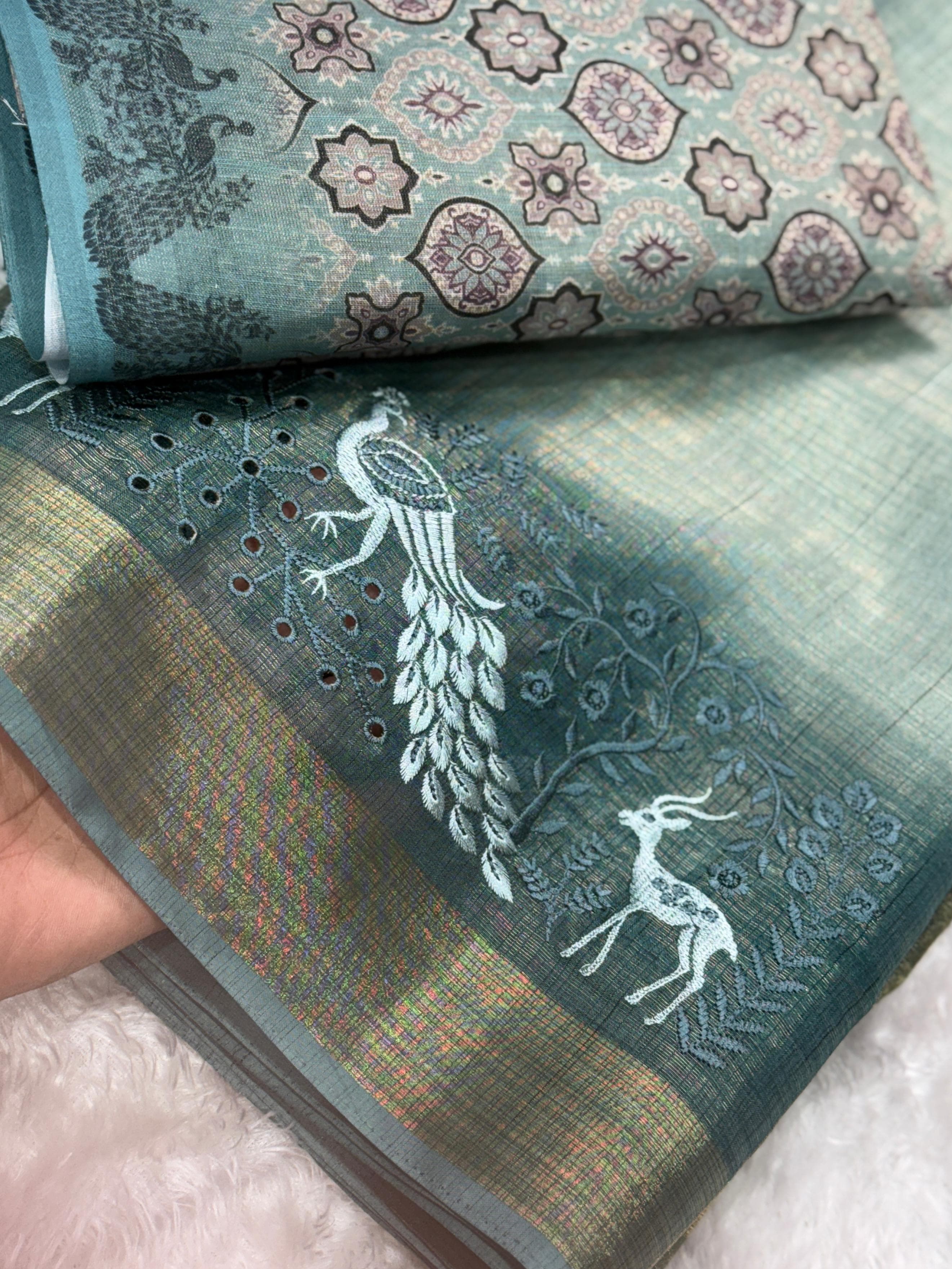 Green Pure Soft Tussar Cotton Saree