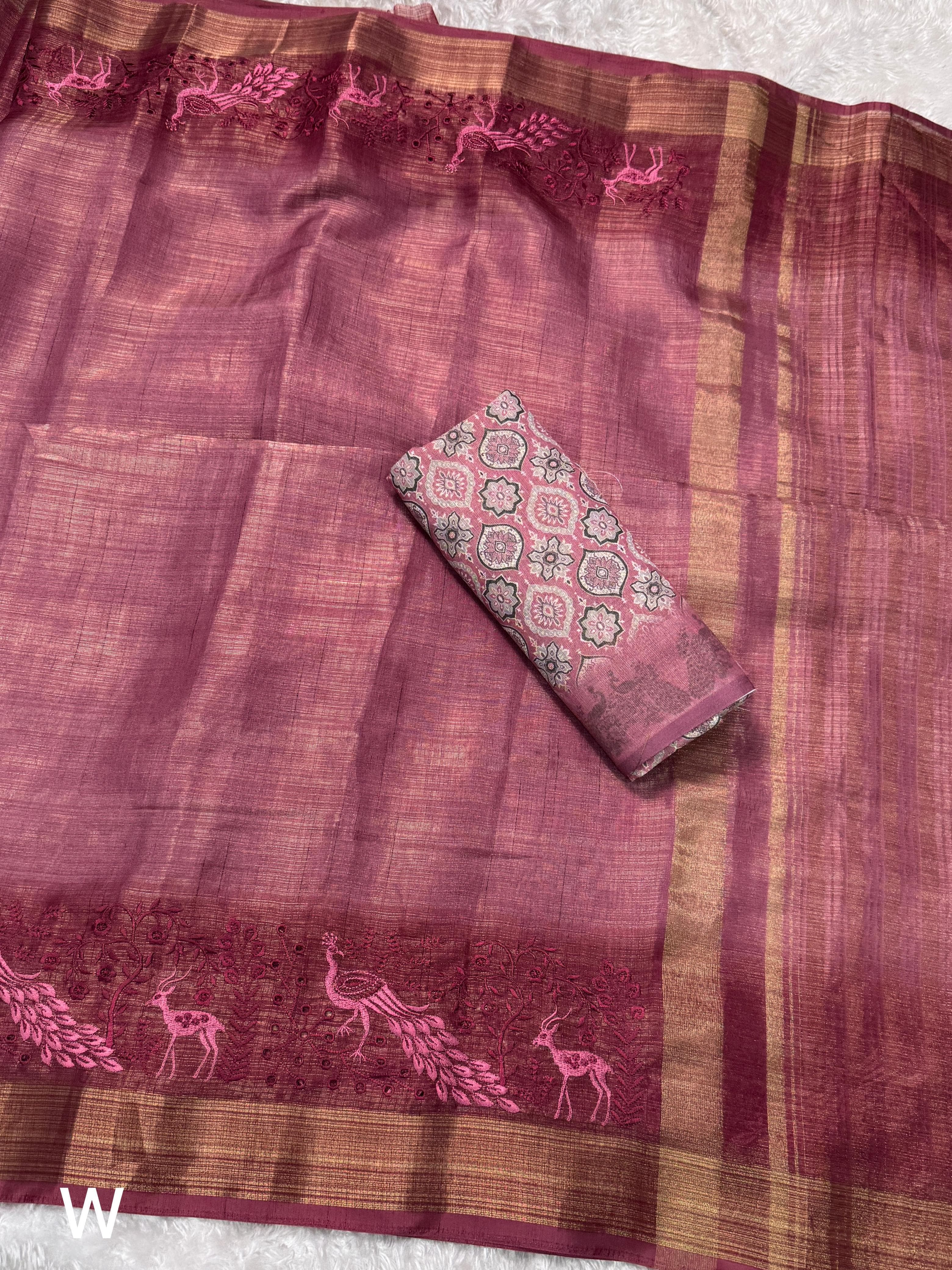 Wine Pure Soft Tussar Cotton Saree