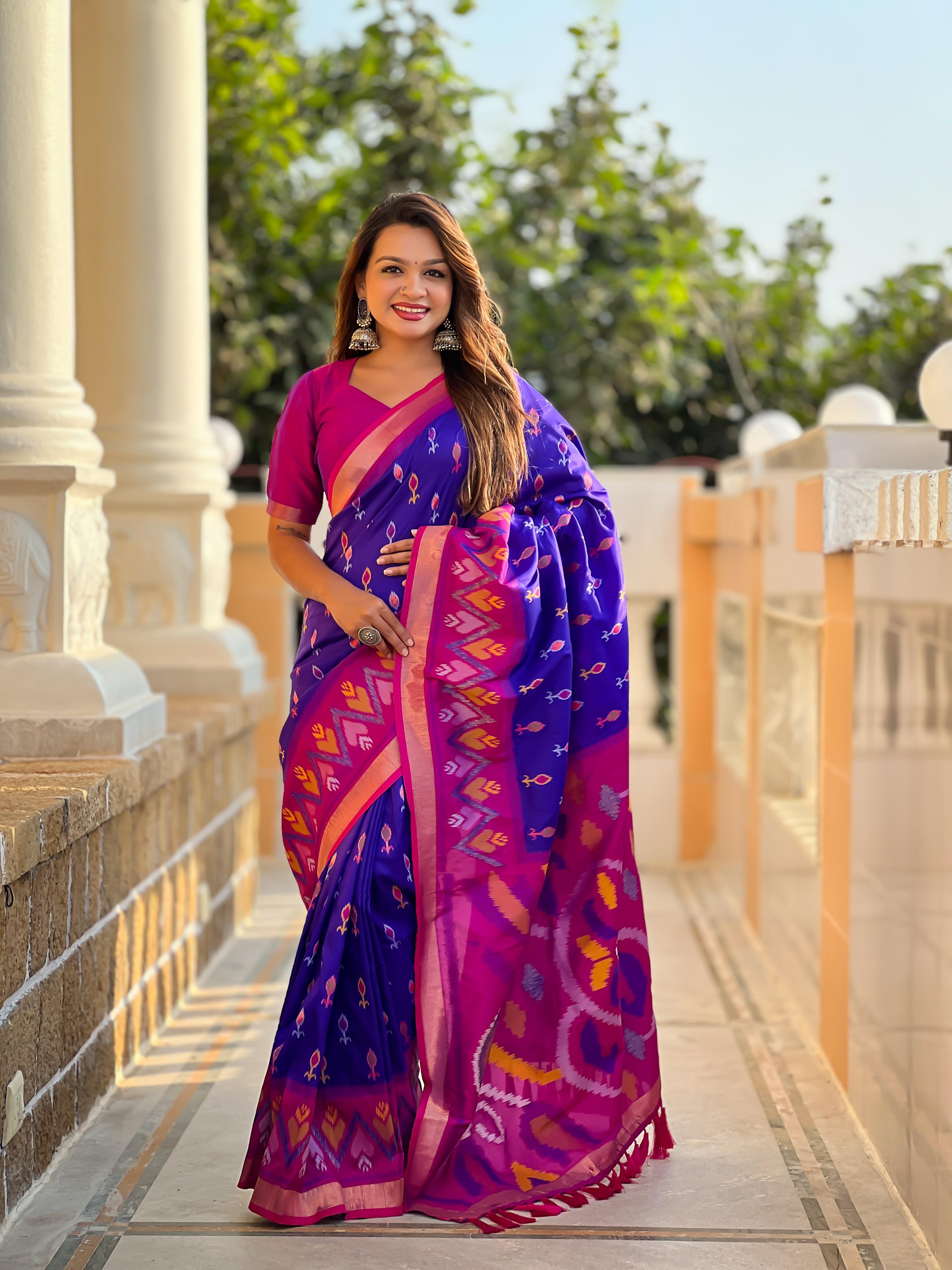 Blue Pure Soft Patola Silk Saree