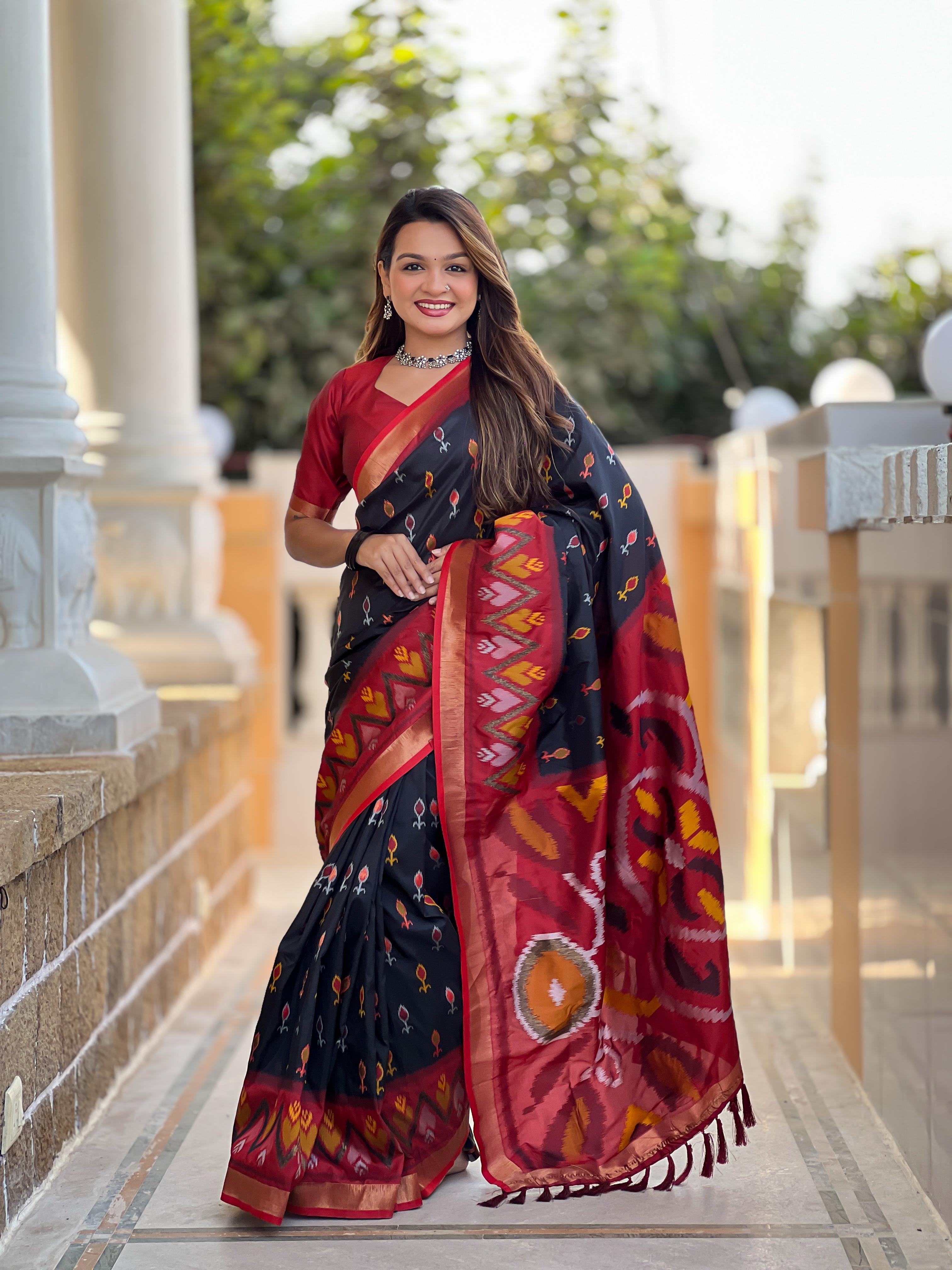 Black Pure Soft Patola Silk Saree