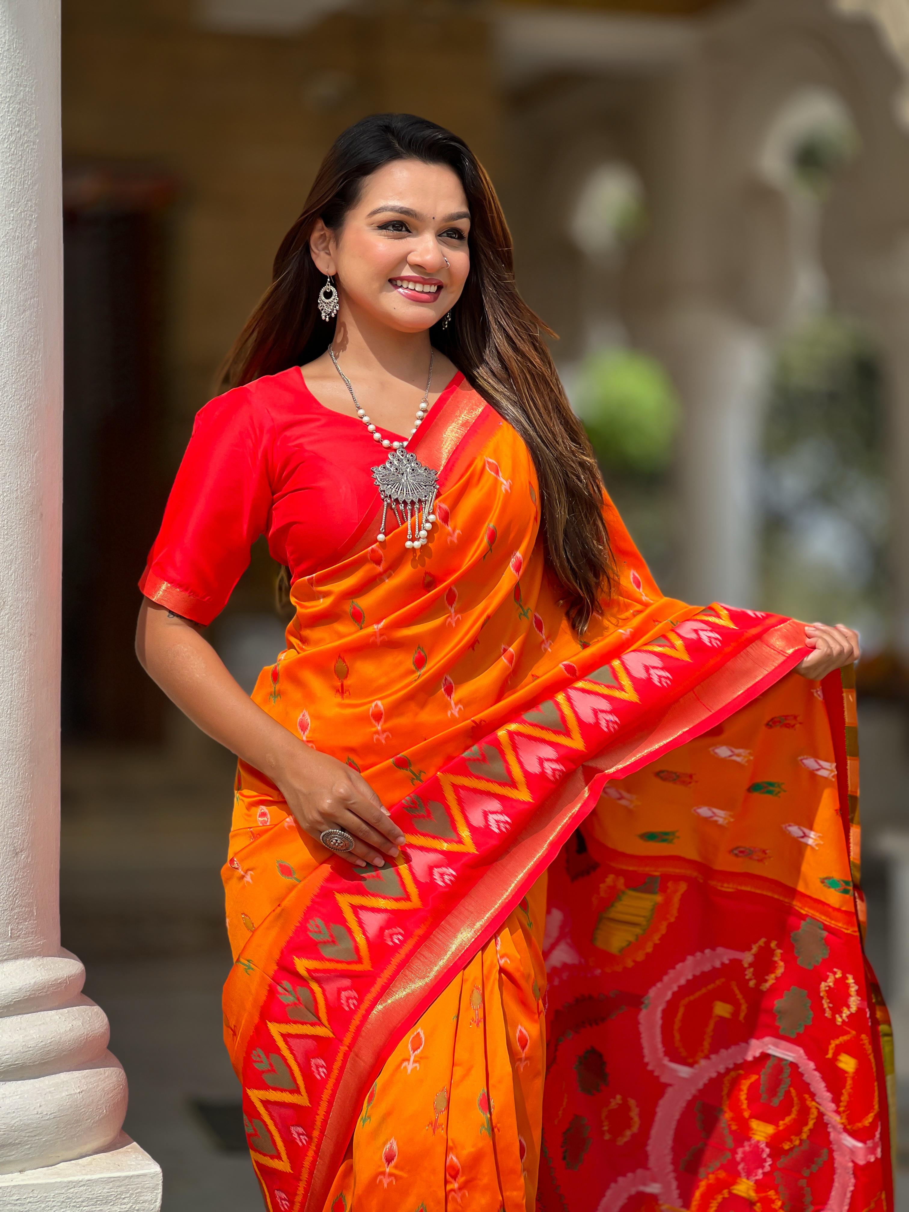 Orange Pure Soft Patola Silk Saree