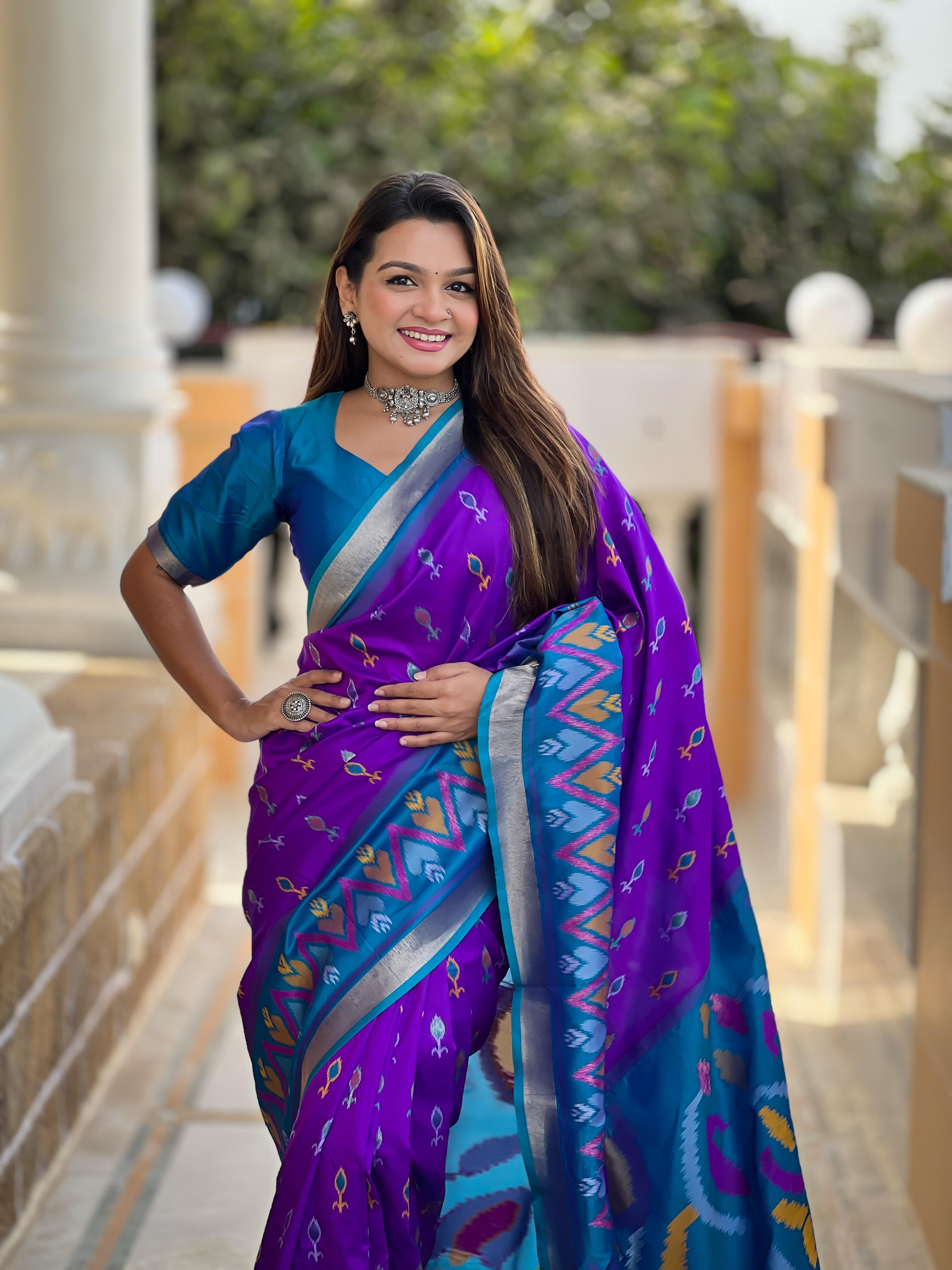 Purple Pure Soft Patola Silk Saree