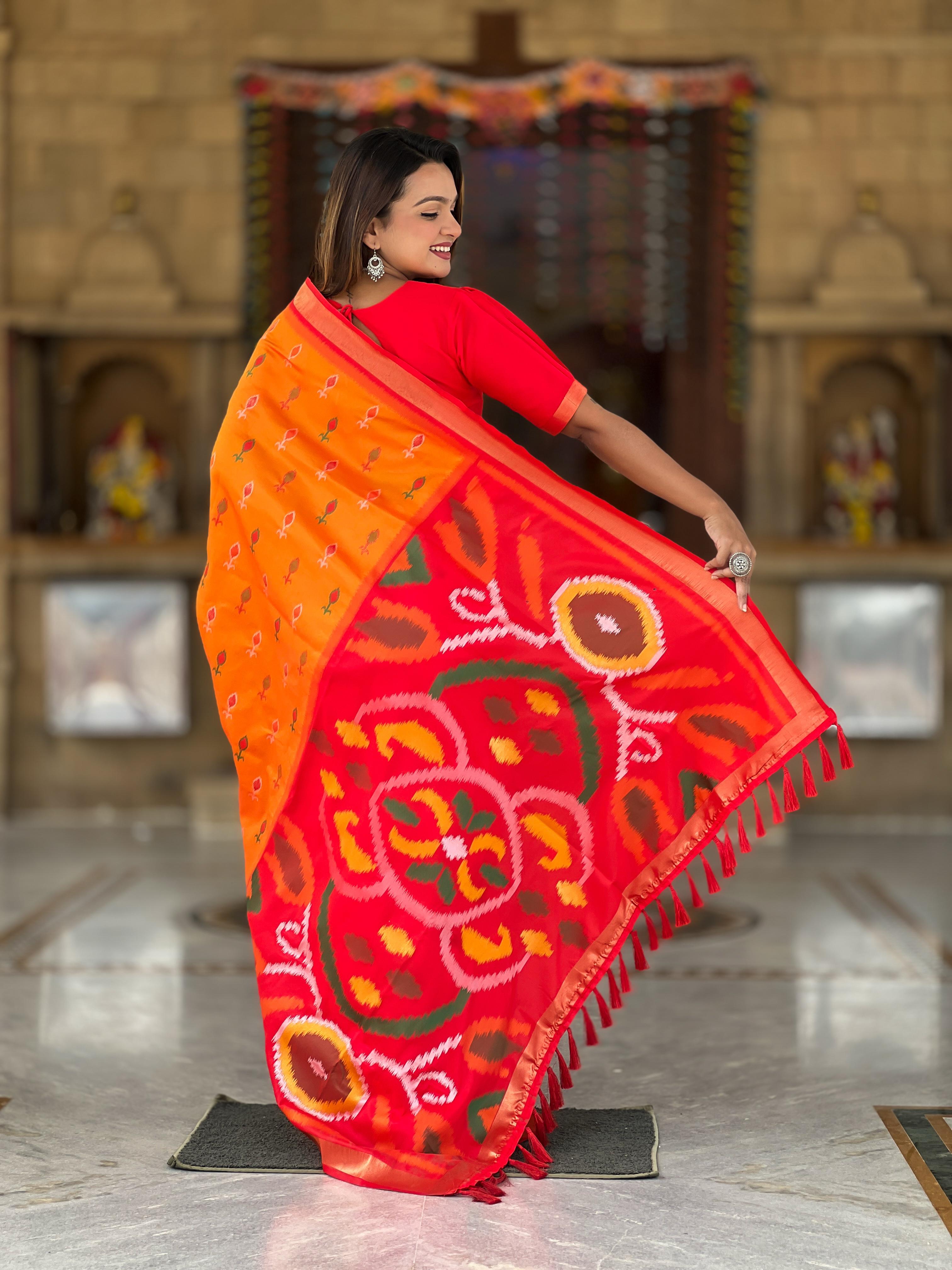 Orange Pure Soft Patola Silk Saree Soft Silk Saree Anant Tex Exports Pvt.Ltd..