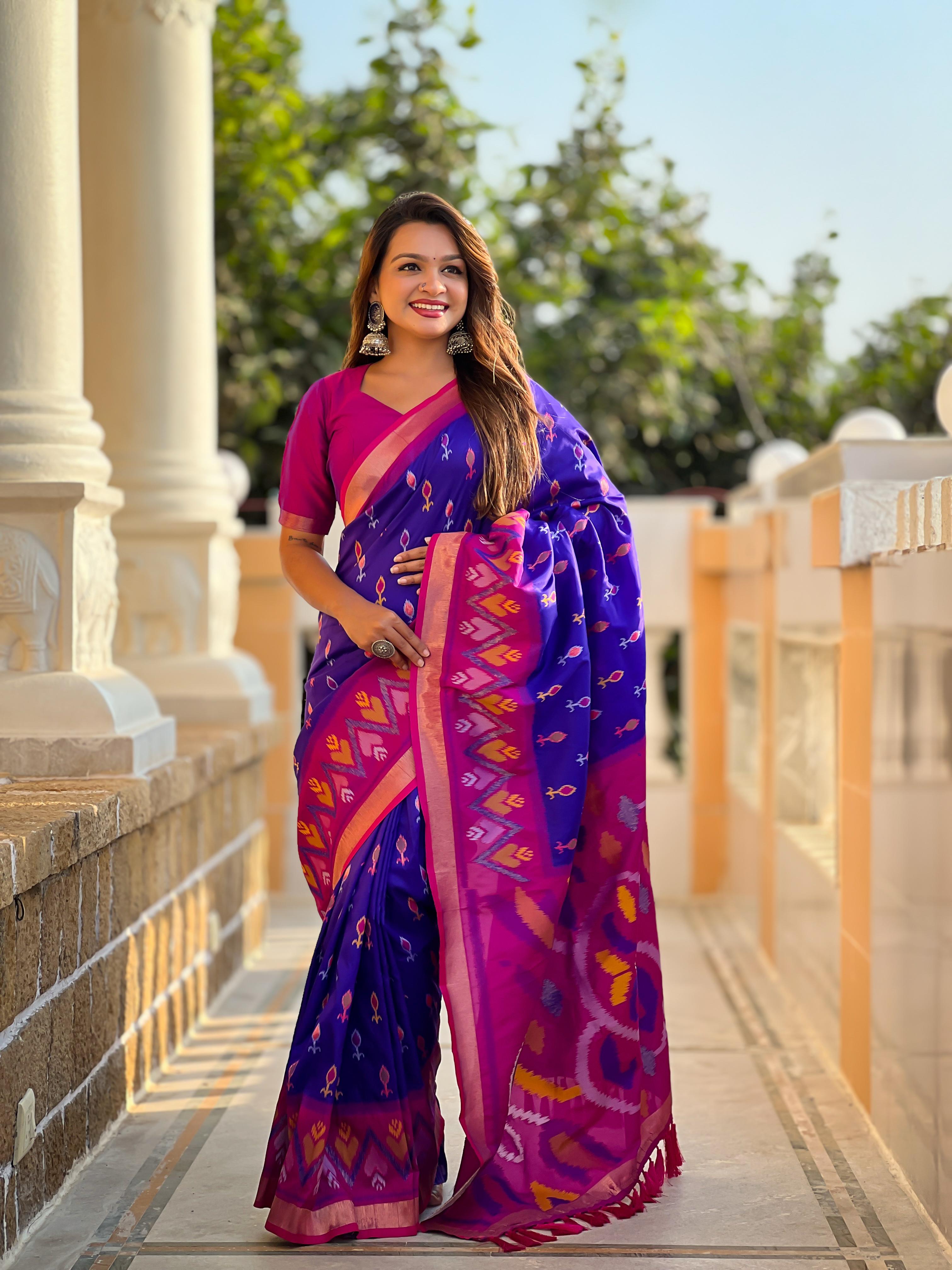 Blue Pure Soft Patola Silk Saree