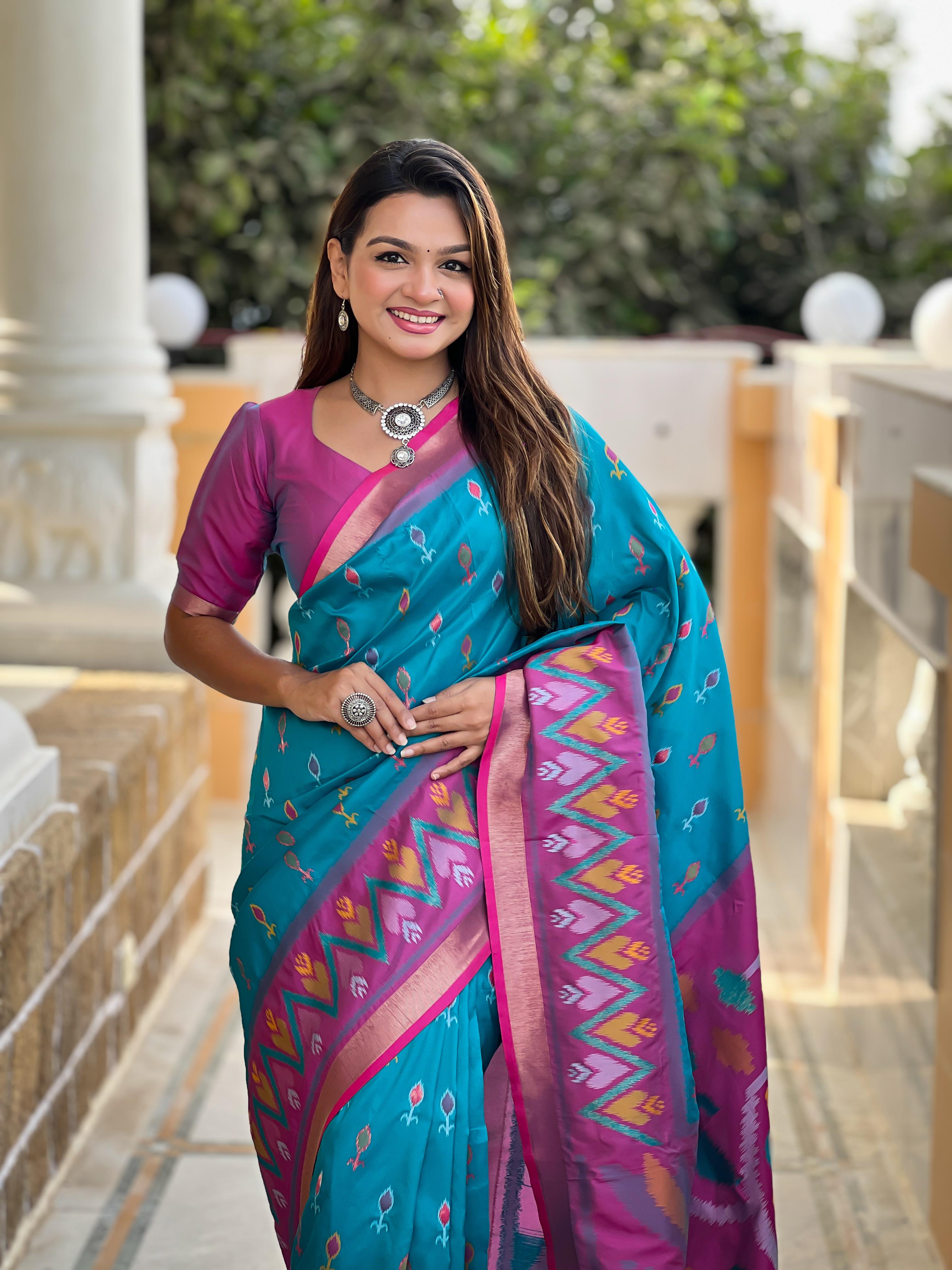 Sky Blue Pure Soft Patola Silk Saree Soft Silk Saree Anant Tex Exports Pvt.Ltd..
