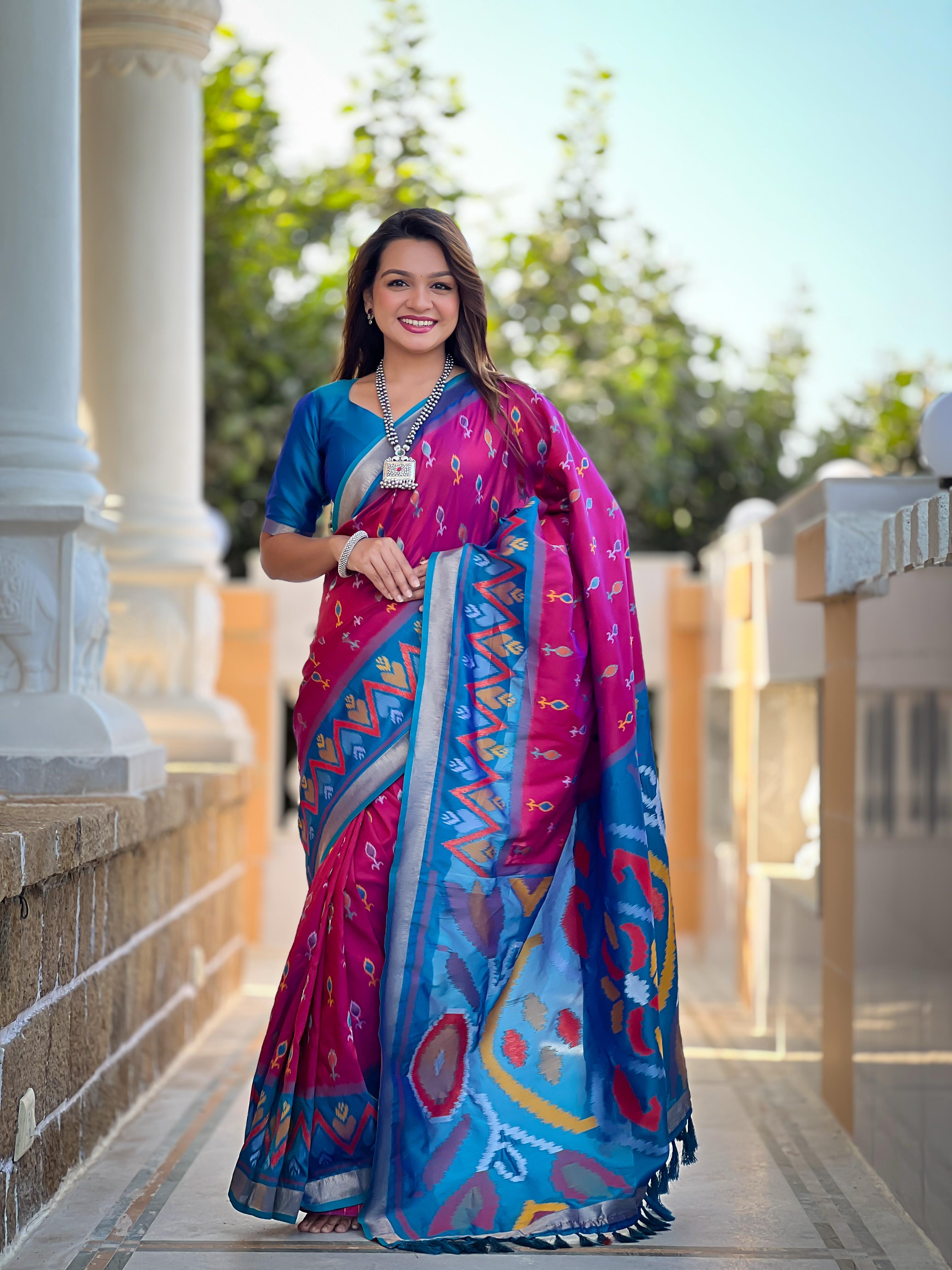 Dark Magenta Pure Soft Patola Silk Saree