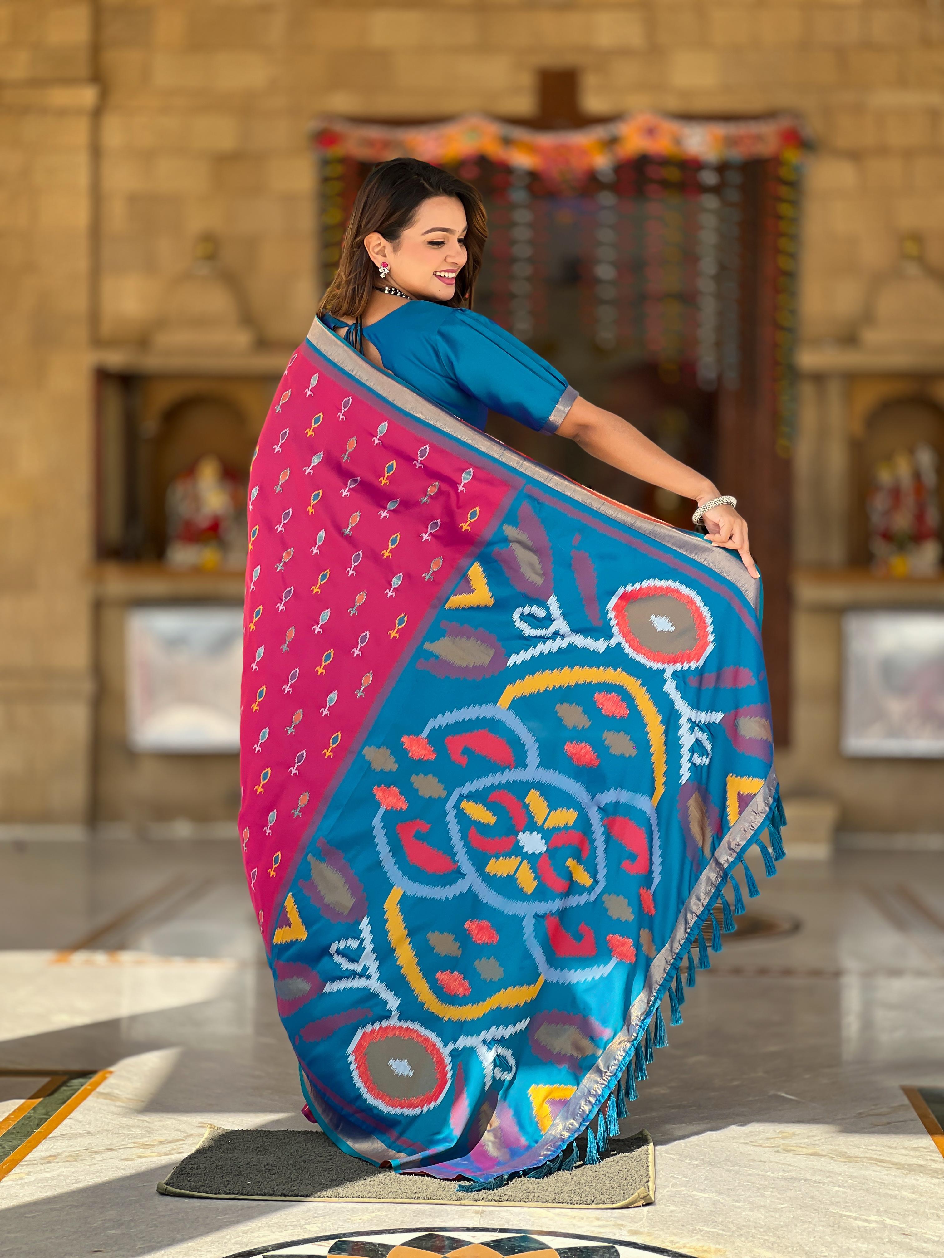 Dark Magenta Pure Soft Patola Silk Saree