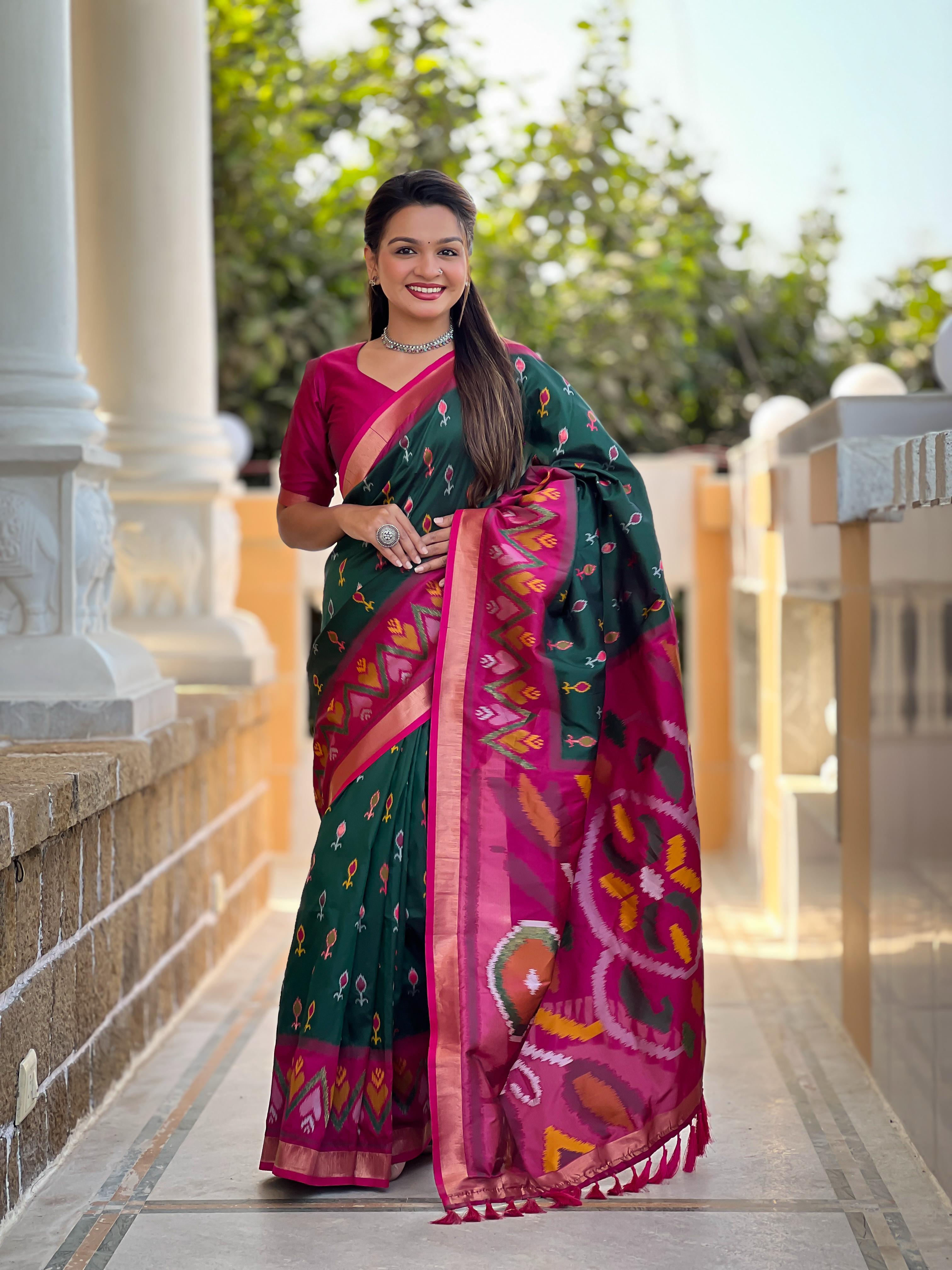 Green Pure Soft Patola Silk Saree