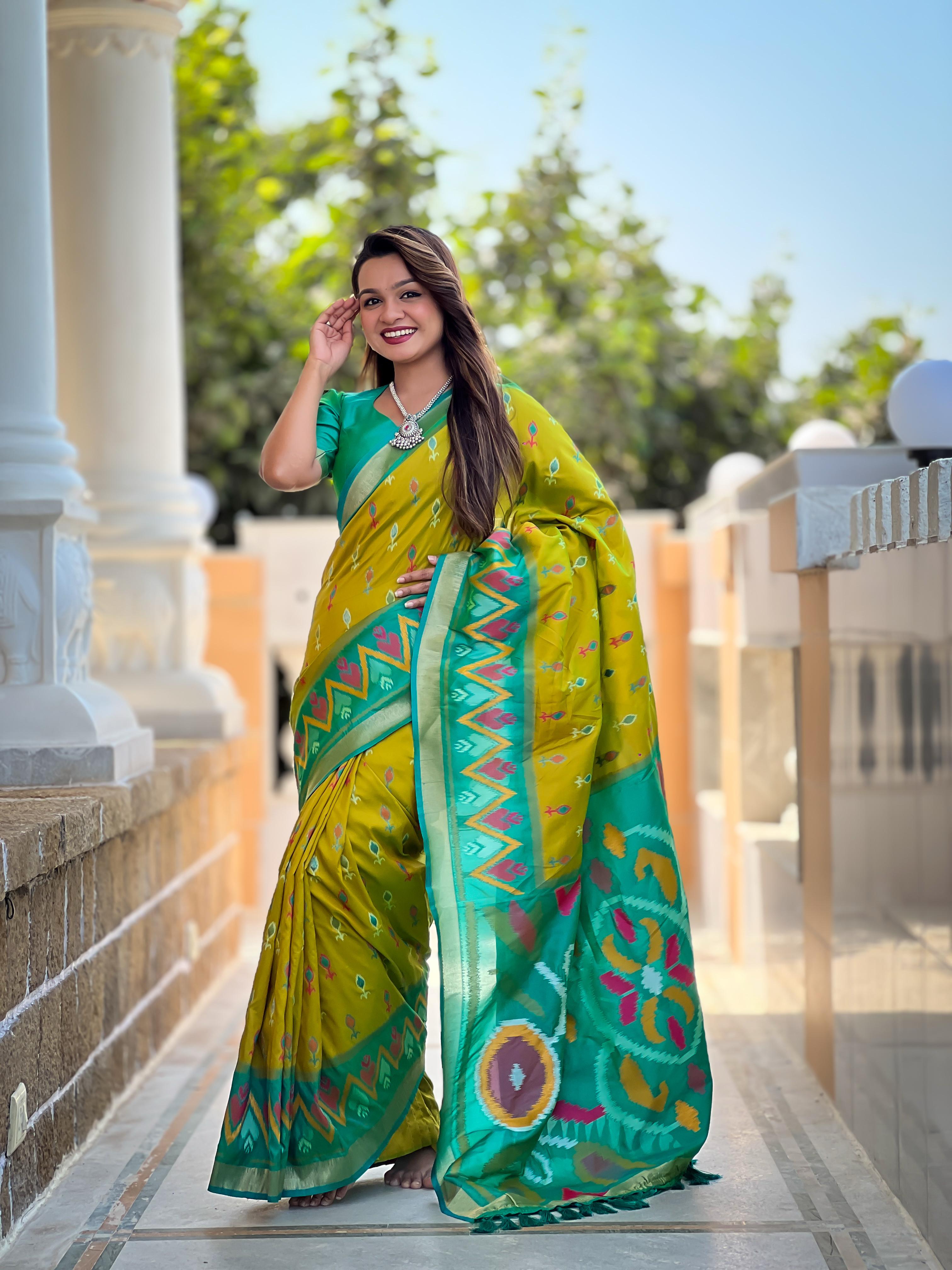 Green Pure Soft Patola Silk Saree
