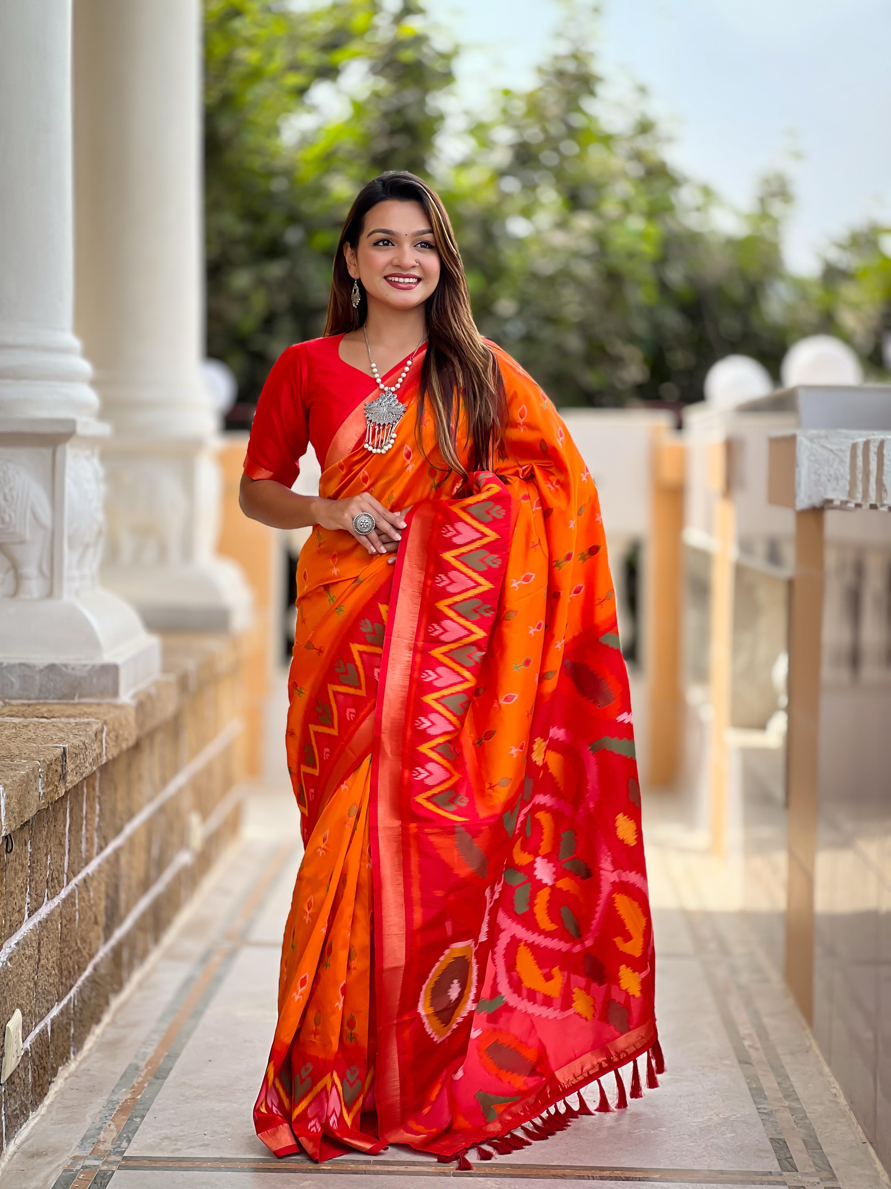 Orange Pure Soft Patola Silk Saree