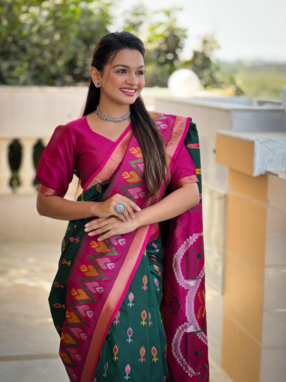 Green Pure Soft Patola Silk Saree Soft Silk Saree Anant Tex Exports Pvt.Ltd..