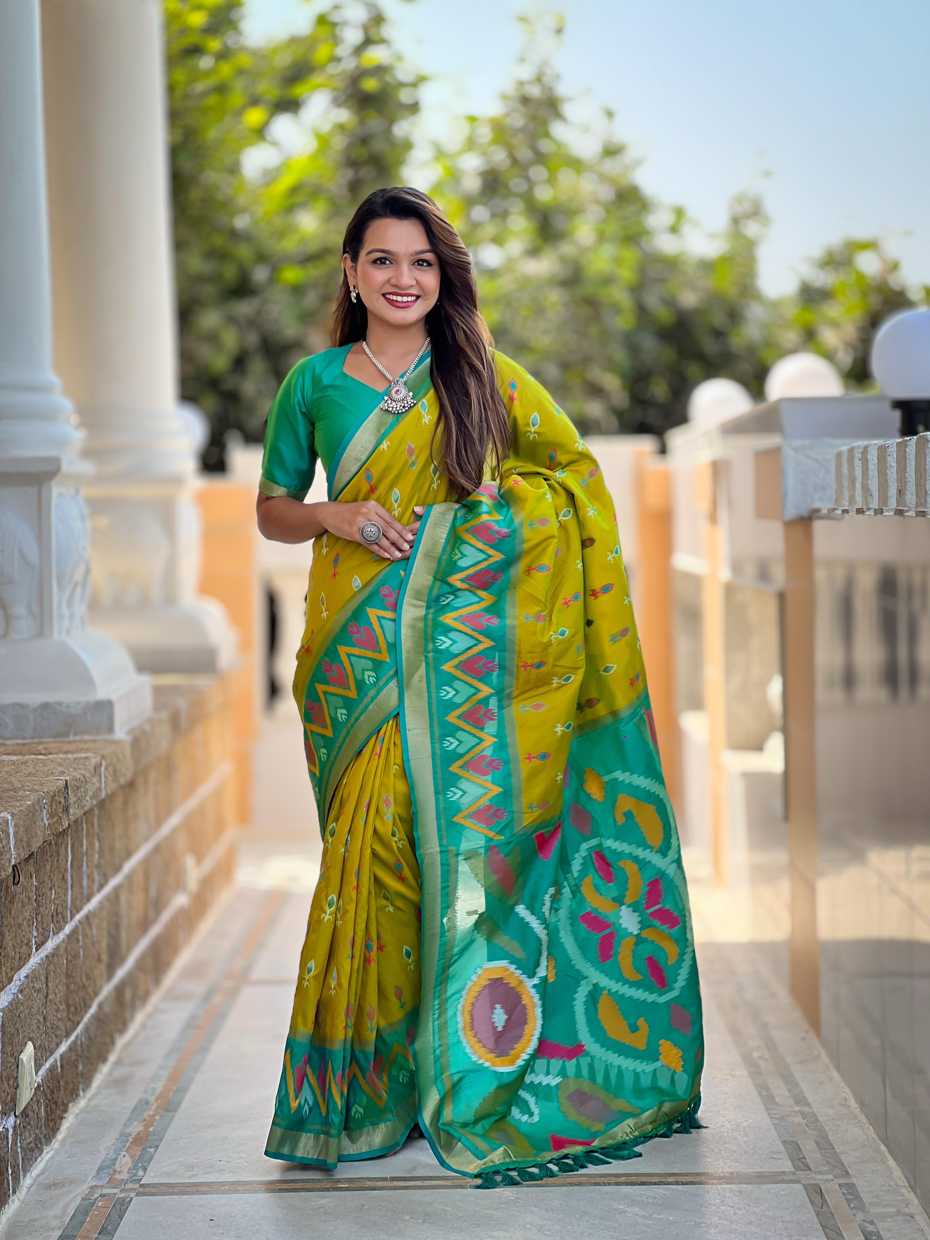 Green Pure Soft Patola Silk Saree