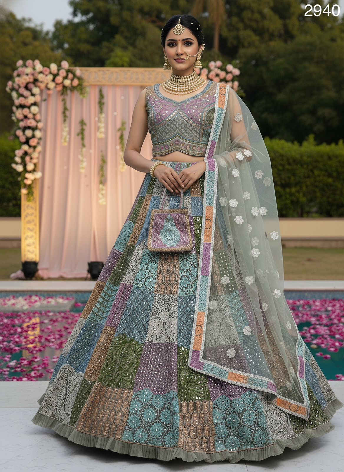 Multicolor Pure Soft Net Heavy Embroidery Work Bridal Lehenga