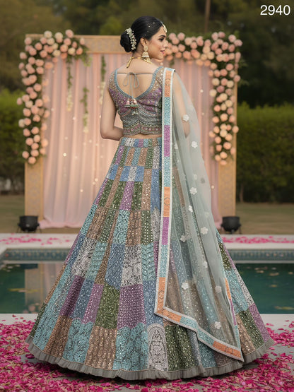 Multicolor Pure Soft Net Heavy Embroidery Work Bridal Lehenga Bridal Lehenga Anant Tex Exports Pvt.Ltd..