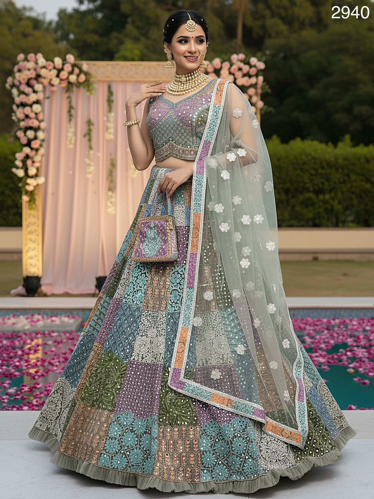 Multicolor Pure Soft Net Heavy Embroidery Work Bridal Lehenga