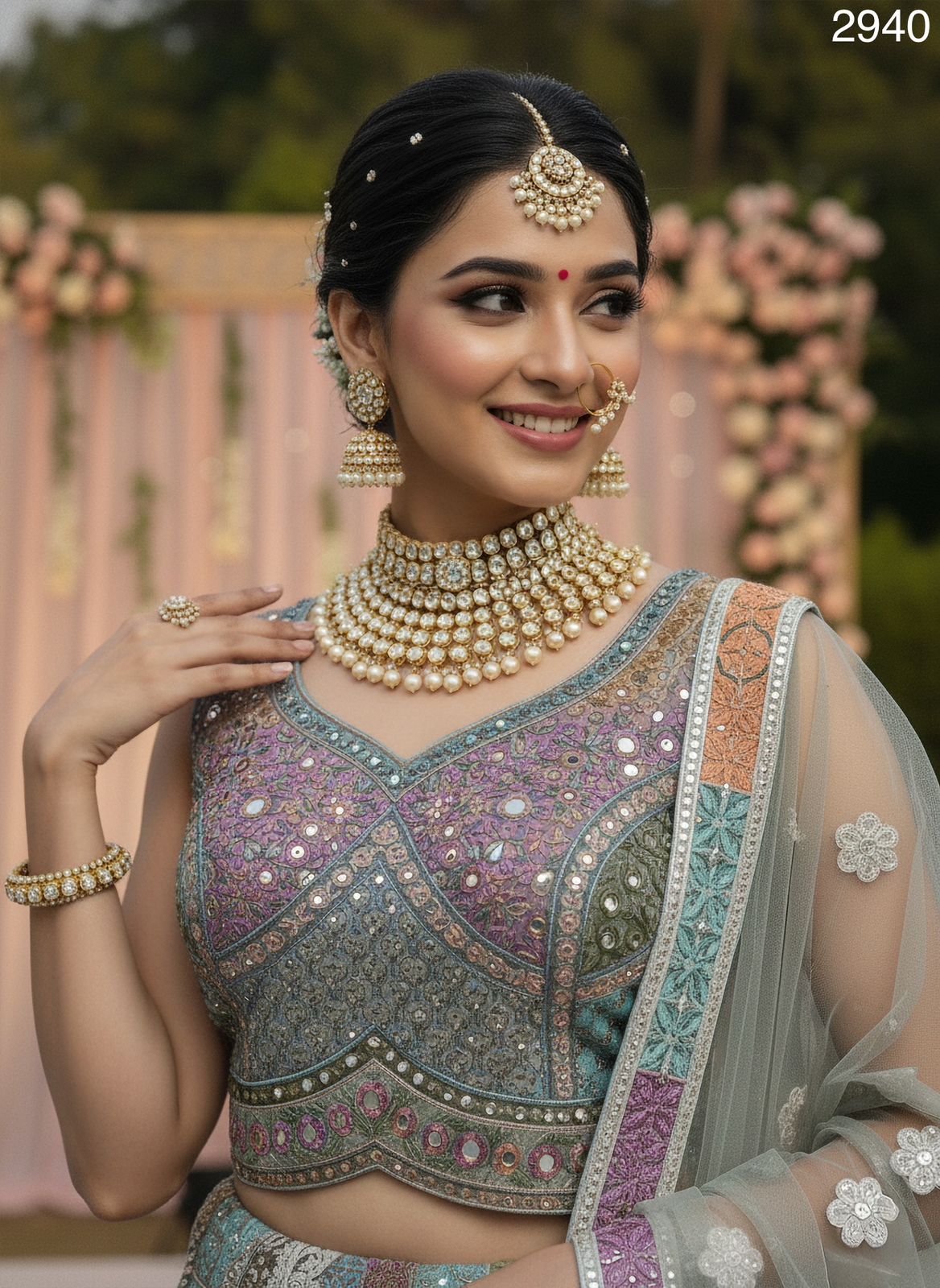 Multicolor Pure Soft Net Heavy Embroidery Work Bridal Lehenga