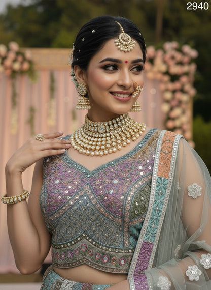 Multicolor Pure Soft Net Heavy Embroidery Work Bridal Lehenga Bridal Lehenga Anant Tex Exports Pvt.Ltd..