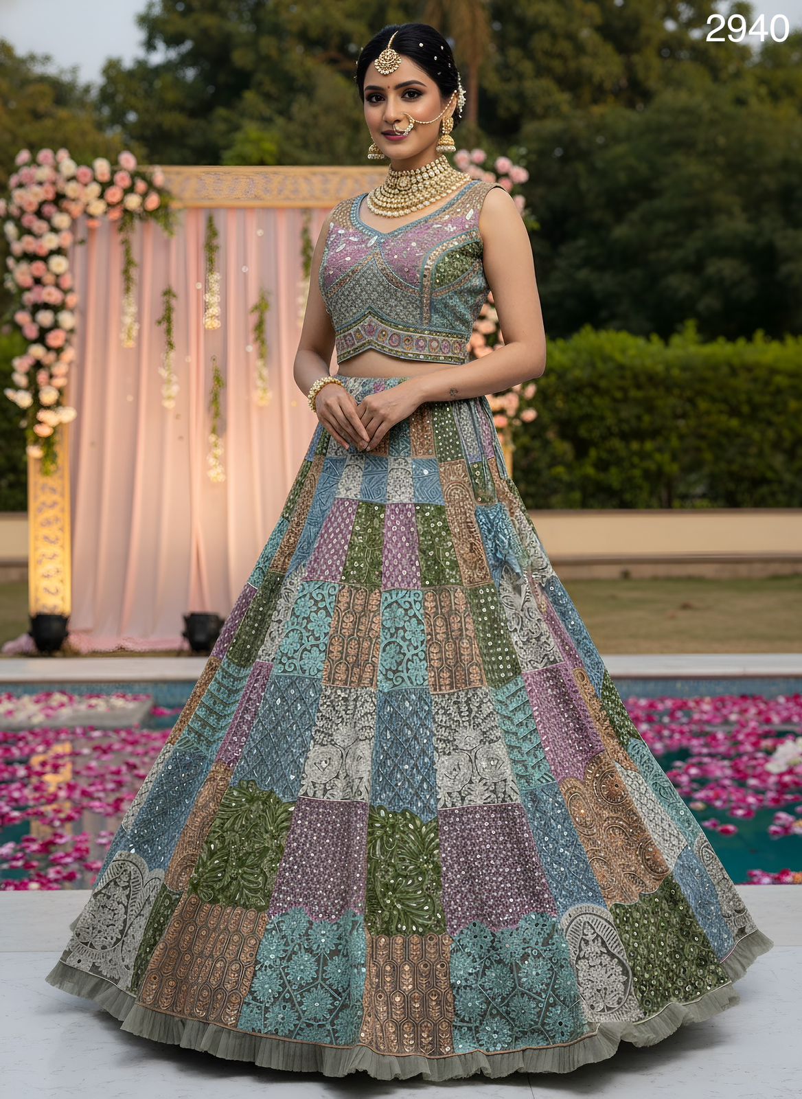 Multicolor Pure Soft Net Heavy Embroidery Work Bridal Lehenga