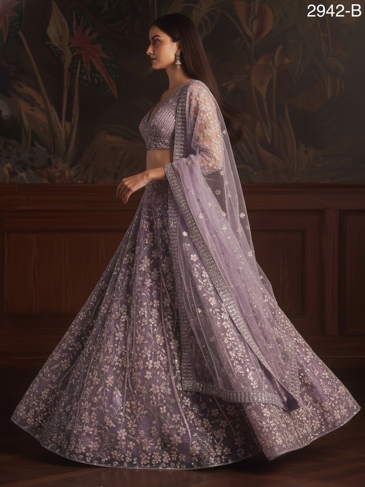 Light Purple Pure Soft Net Heavy Embroidery Work Bridal Lehenga