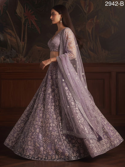 Light Purple Pure Soft Net Heavy Embroidery Work Bridal Lehenga Bridal Lehenga Anant Tex Exports Pvt.Ltd..