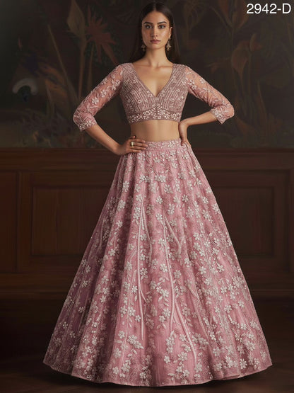 Pink Pure Soft Net Heavy Embroidery Work Bridal Lehenga Bridal Lehenga Anant Tex Exports Pvt.Ltd..