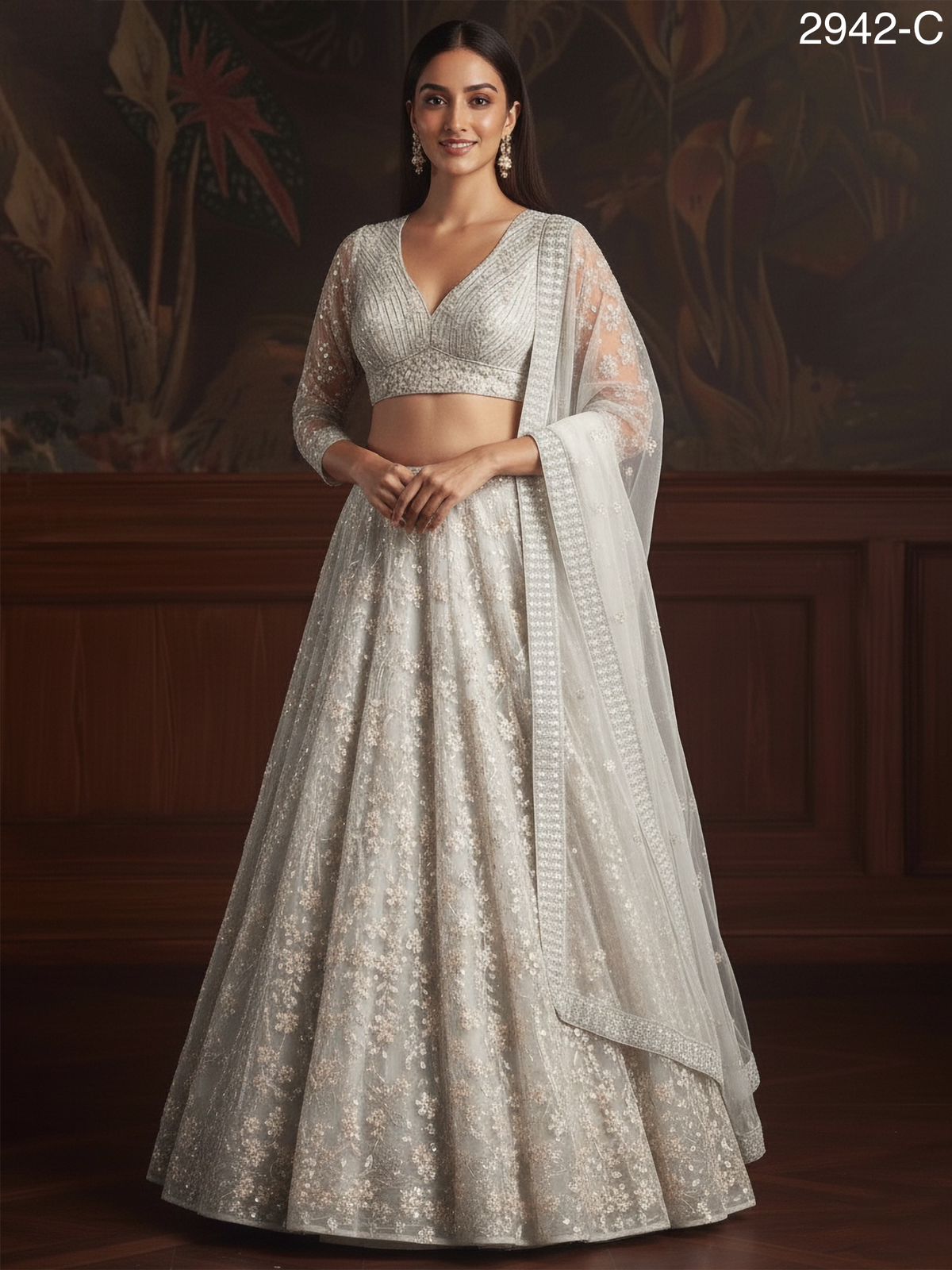 White Pure Soft Net Heavy Embroidery Work Bridal Lehenga