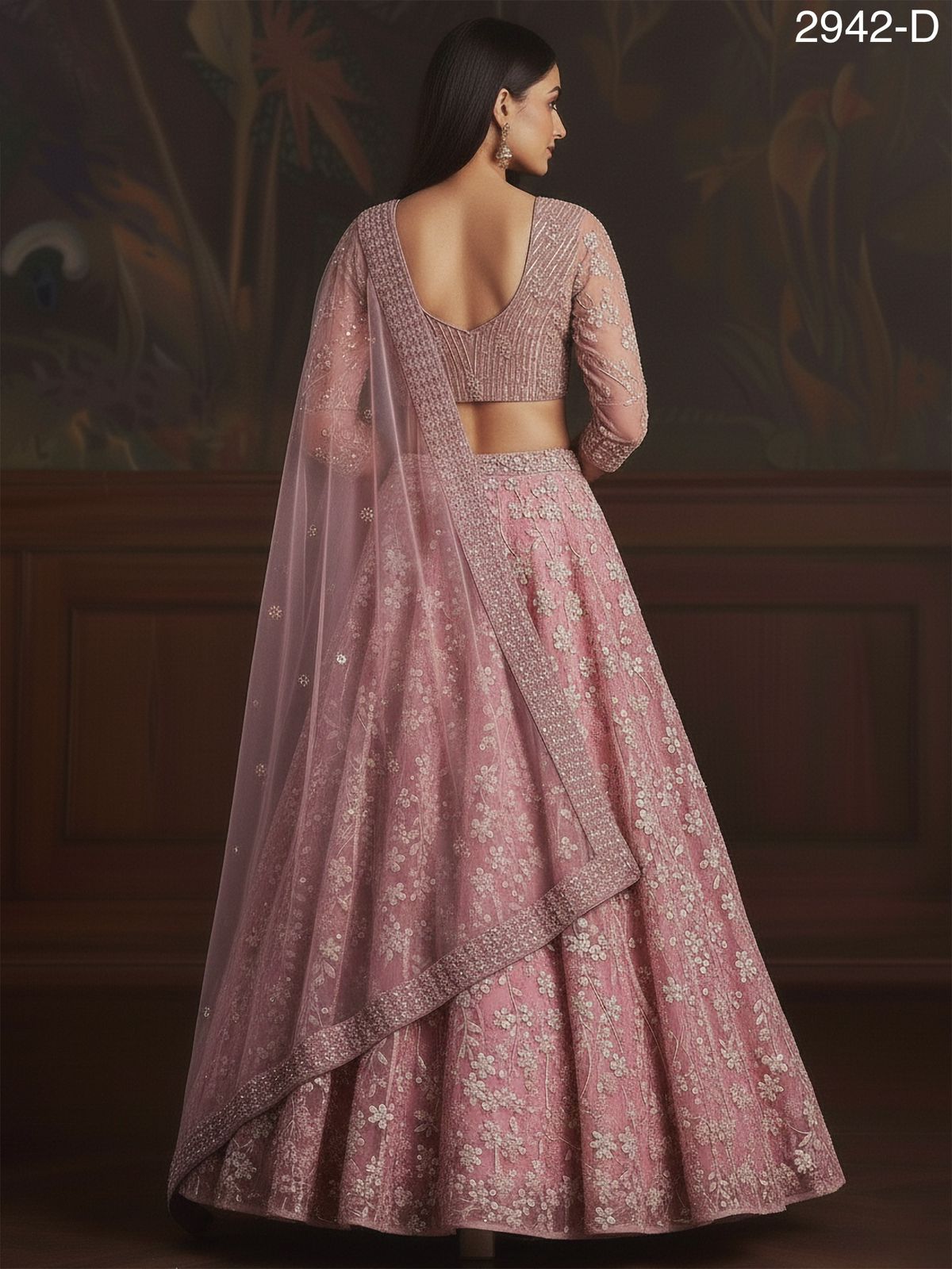 Pink Pure Soft Net Heavy Embroidery Work Bridal Lehenga