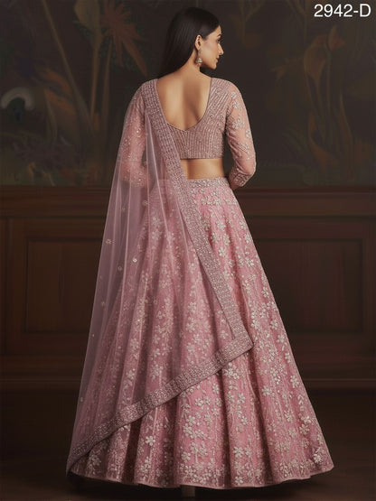 Pink Pure Soft Net Heavy Embroidery Work Bridal Lehenga Bridal Lehenga Anant Tex Exports Pvt.Ltd..