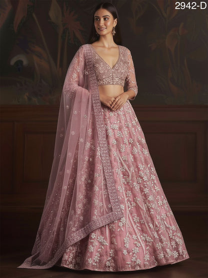 Pink Pure Soft Net Heavy Embroidery Work Bridal Lehenga Bridal Lehenga Anant Tex Exports Pvt.Ltd..