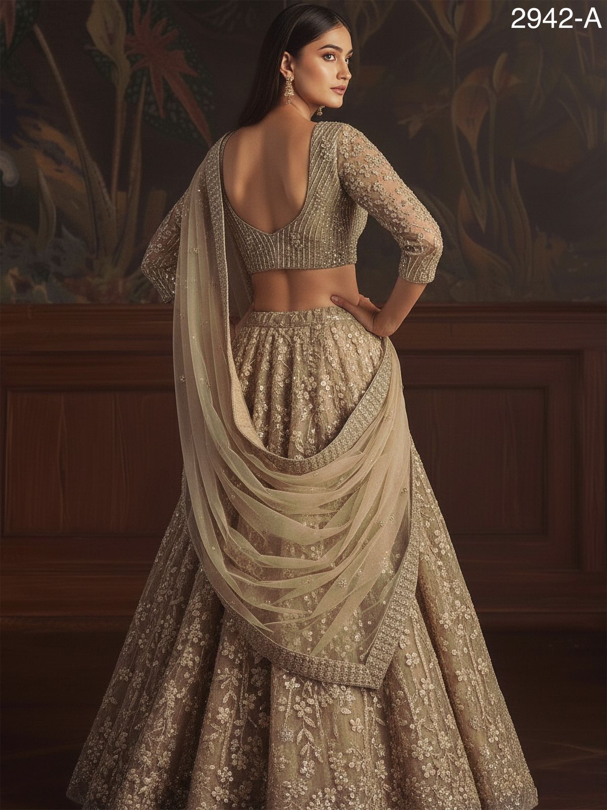 Golden Pure Soft Net Heavy Embroidery Work Bridal Lehenga