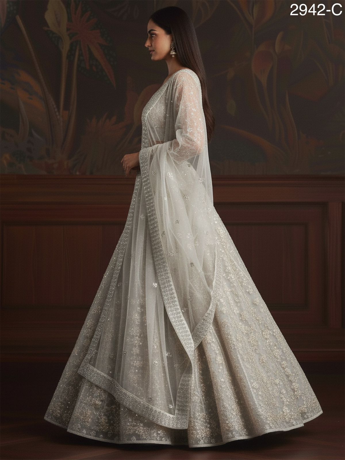 White Pure Soft Net Heavy Embroidery Work Bridal Lehenga