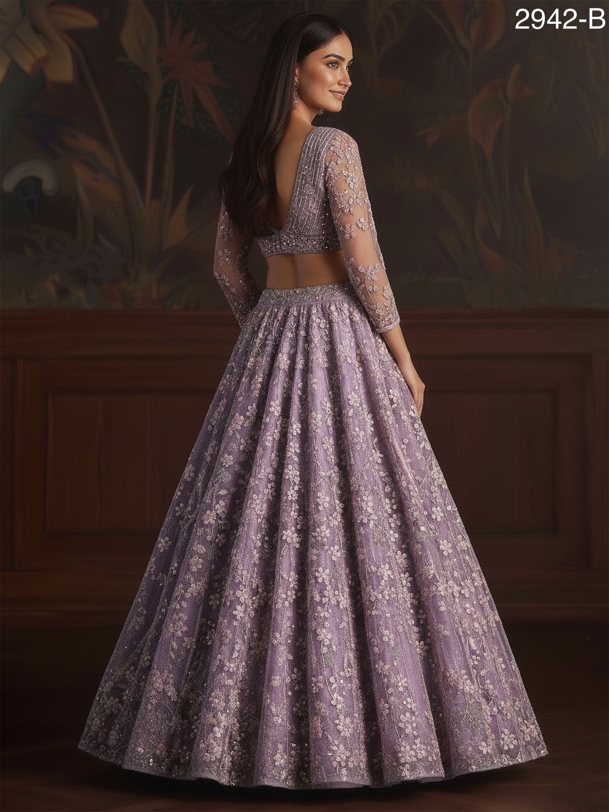 Light Purple Pure Soft Net Heavy Embroidery Work Bridal Lehenga