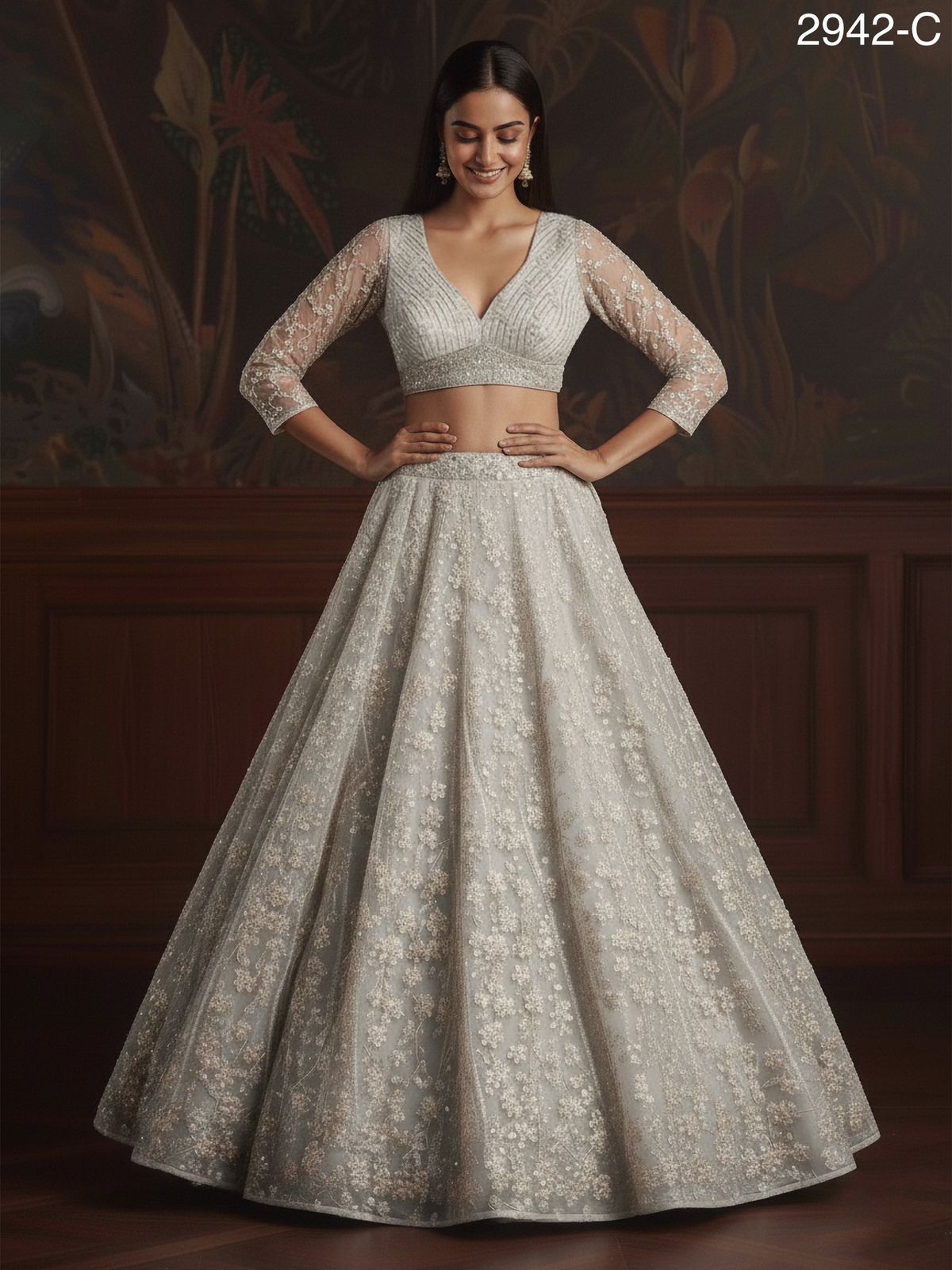 White Pure Soft Net Heavy Embroidery Work Bridal Lehenga