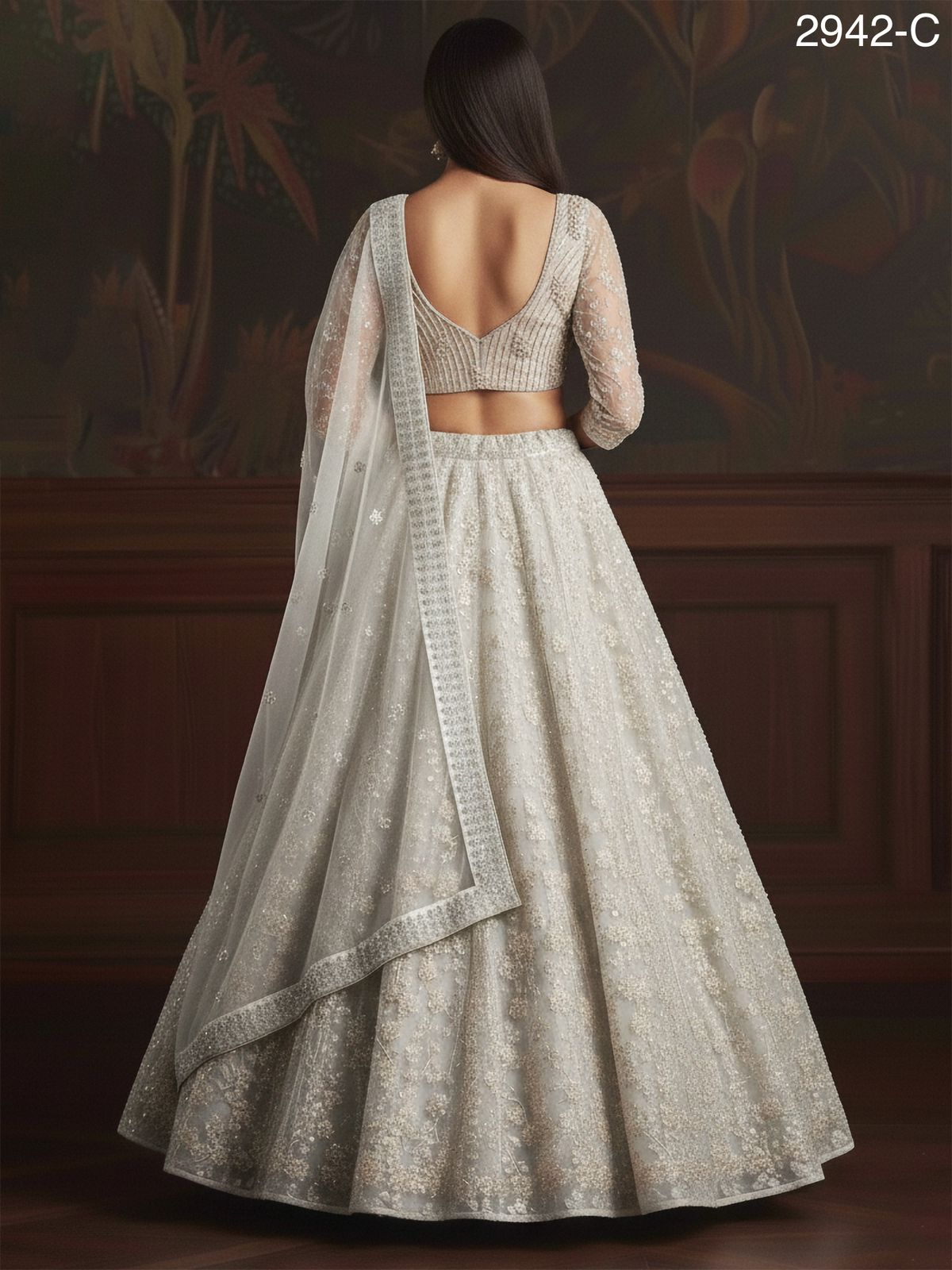 White Pure Soft Net Heavy Embroidery Work Bridal Lehenga