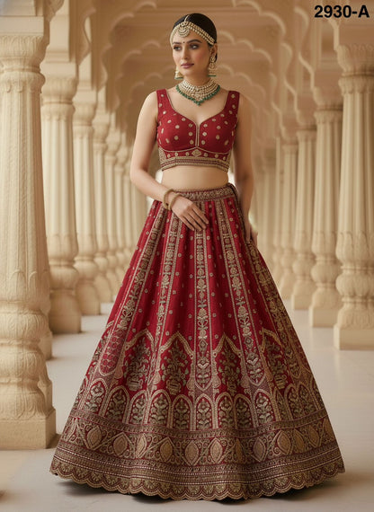 Red Pure Soft Gadhwal Silk Premium Bridal Lehenga Choli Wedding Lehenga Choli Anant Tex Exports Pvt.Ltd..