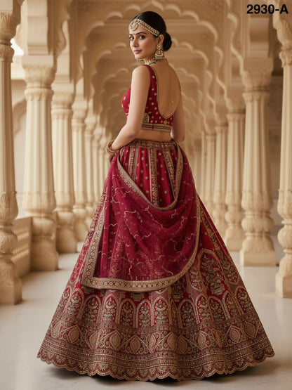 Red Pure Soft Gadhwal Silk Premium Bridal Lehenga Choli Wedding Lehenga Choli Anant Tex Exports Pvt.Ltd..
