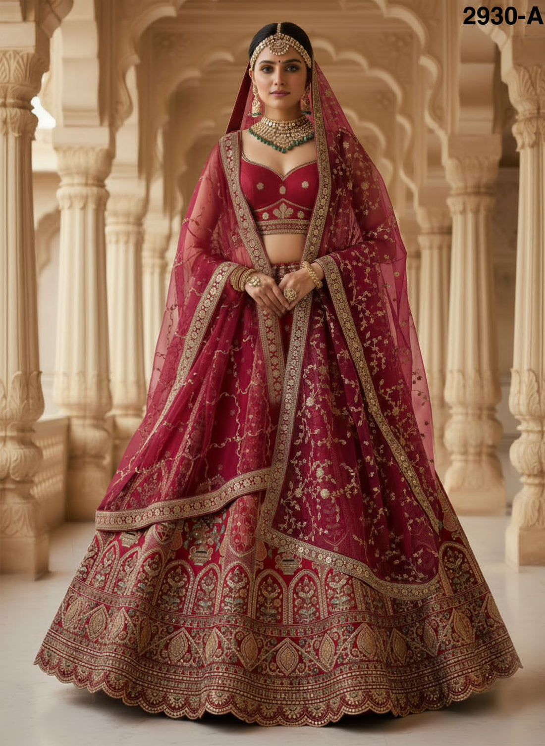 Red Pure Soft Gadhwal Silk Premium Bridal Lehenga Choli Wedding Lehenga Choli Anant Tex Exports Pvt.Ltd..