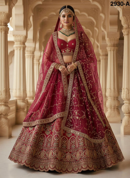 Red Pure Soft Gadhwal Silk Premium Bridal Lehenga Choli Wedding Lehenga Choli Anant Tex Exports Pvt.Ltd..