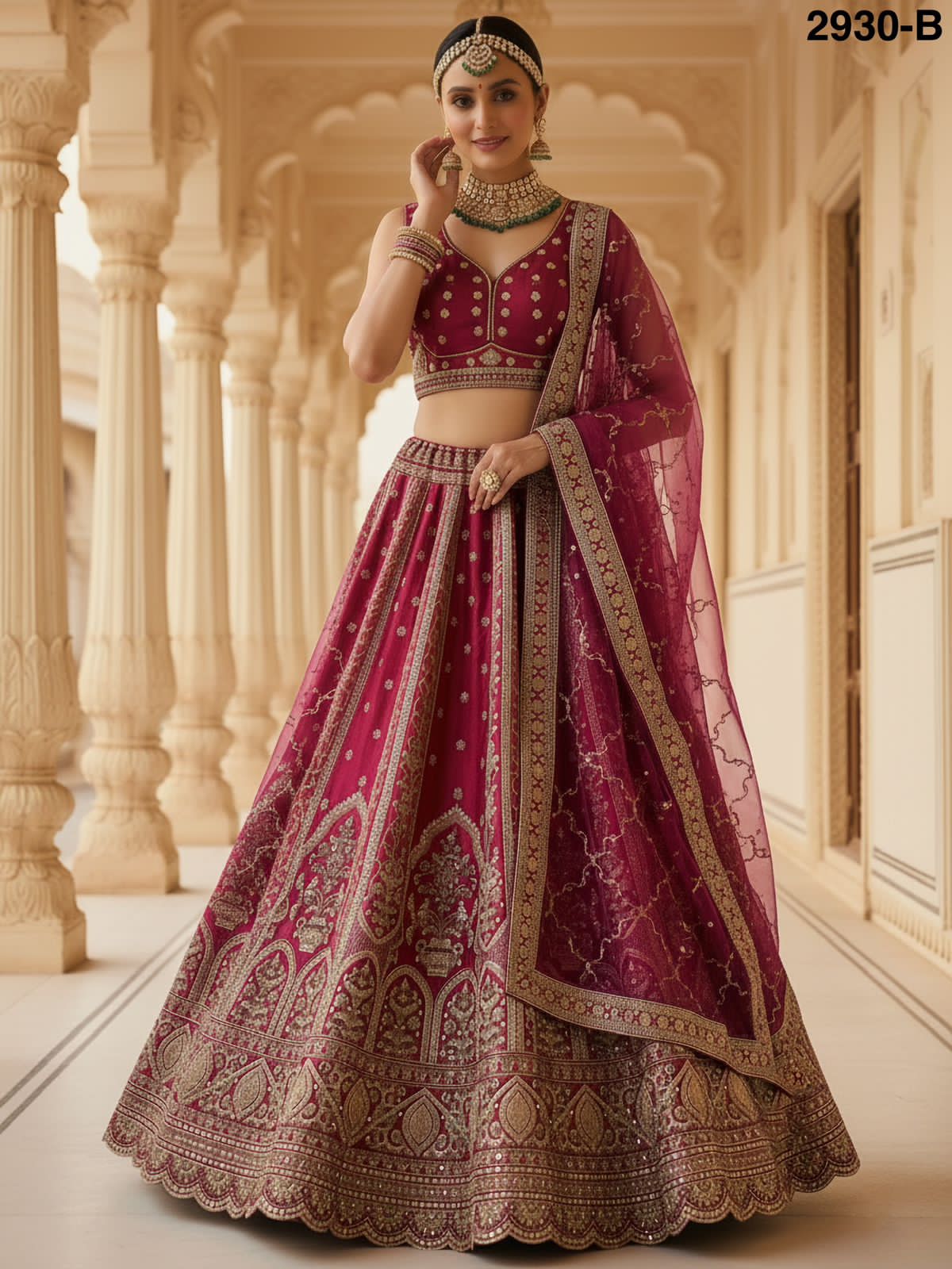 Pink Pure Soft Gadhwal Silk Premium Bridal Lehenga Choli