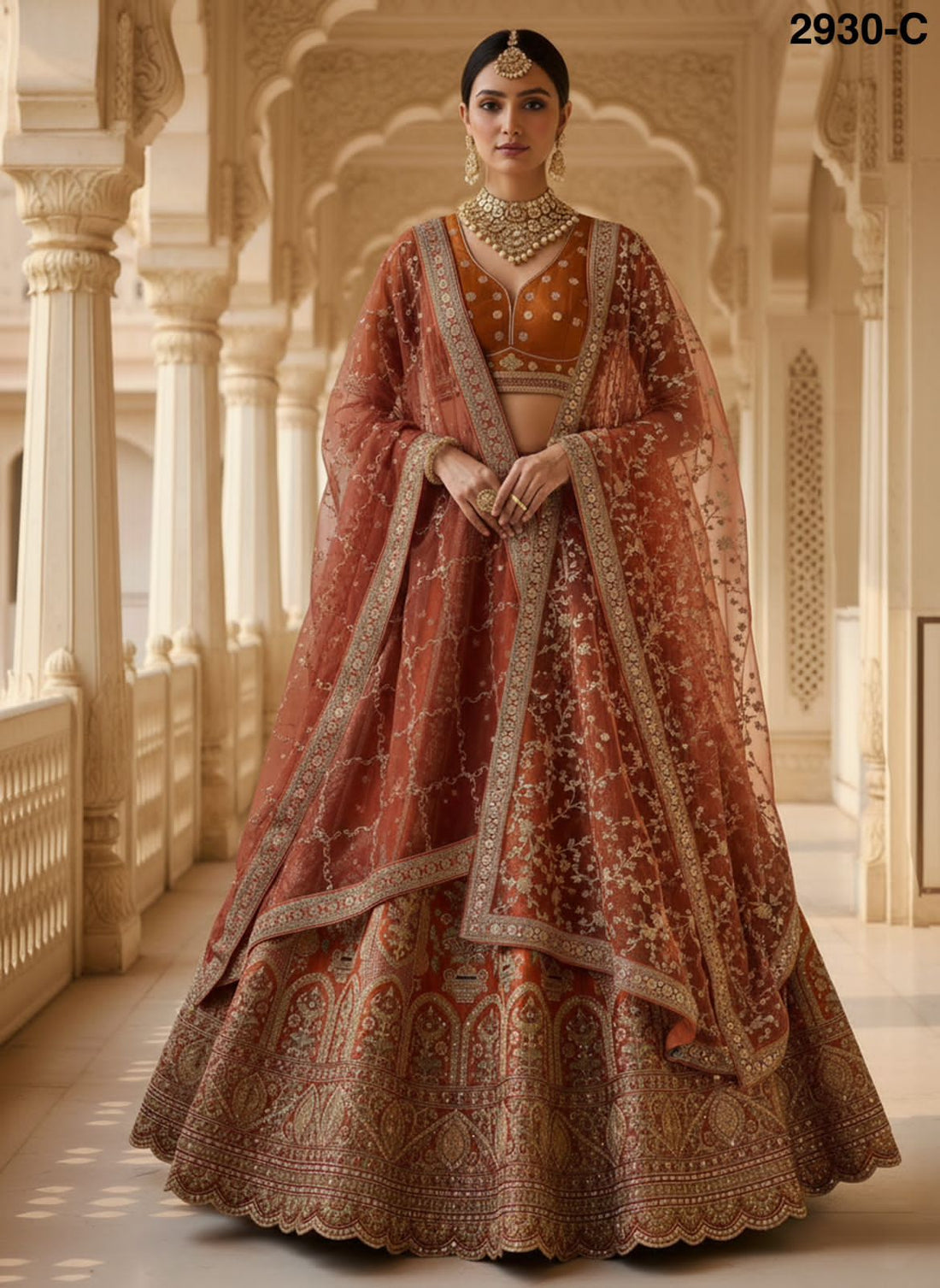 Orange Pure Soft Gadhwal Silk Premium Bridal Lehenga Choli Wedding Lehenga Choli Anant Tex Exports Pvt.Ltd..